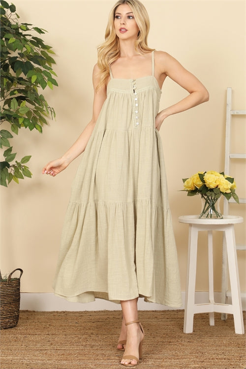 Sage A-Line Ruffle Midi Dress