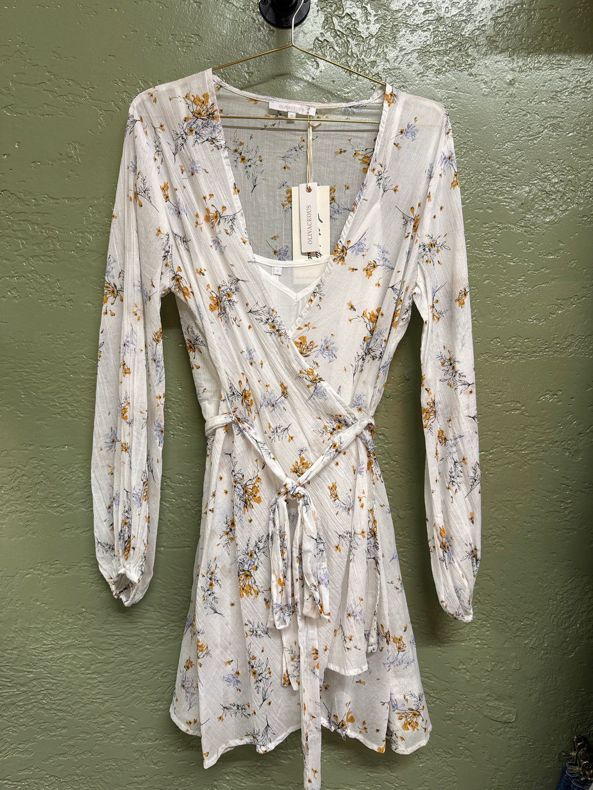 Floral Long Sleeve Mini Wrap Dress