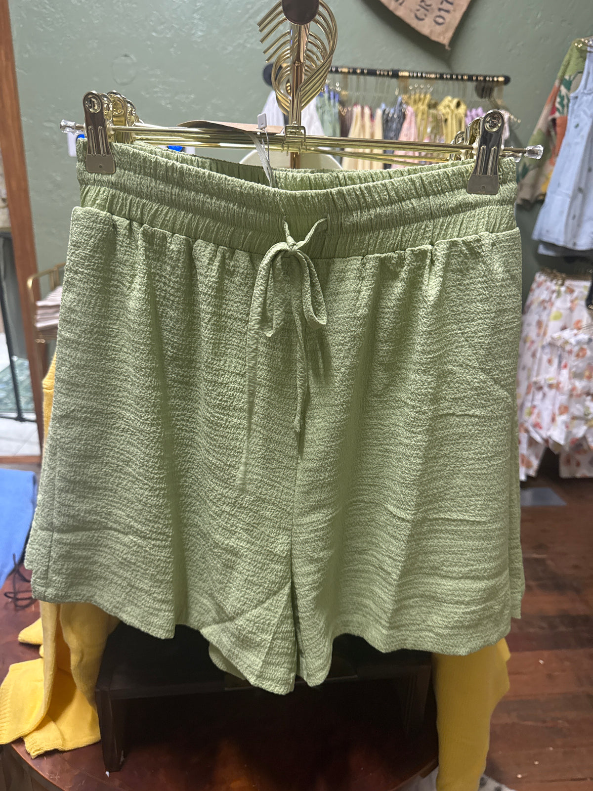 High Waisted Gauzey Green Shorts