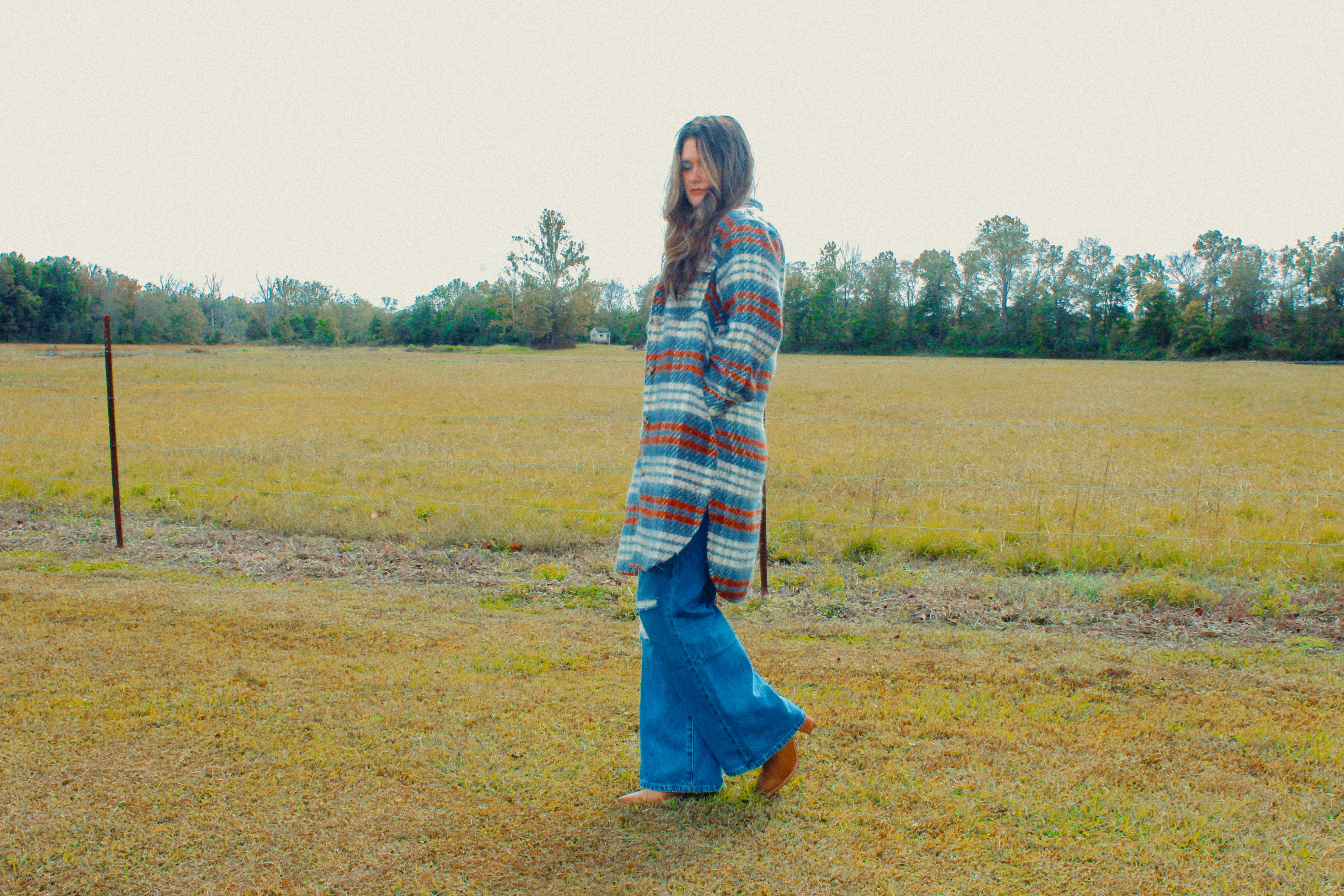 Teal Plaid Long Shirt Jacket