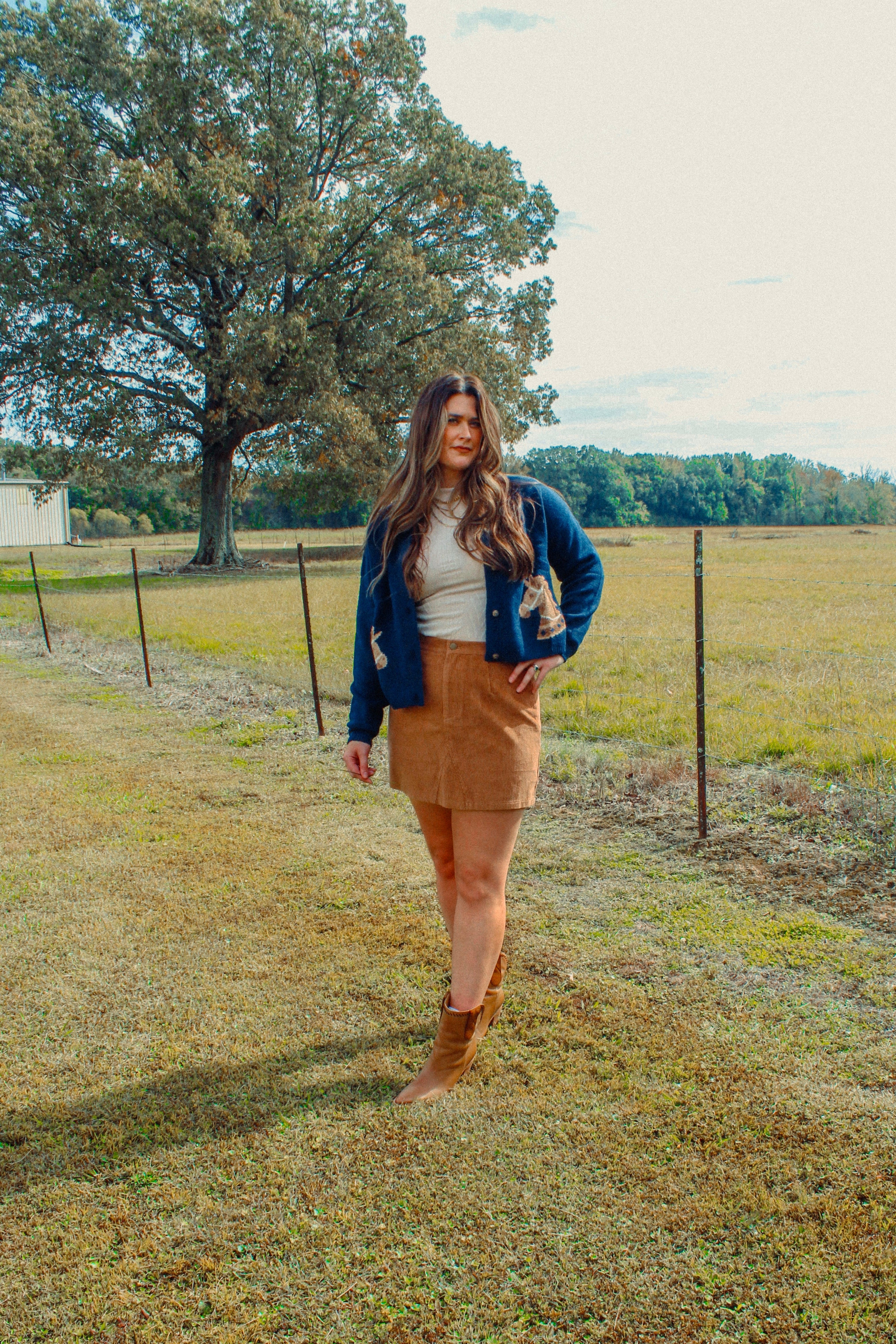 Navy Horse Button Front Cardigan