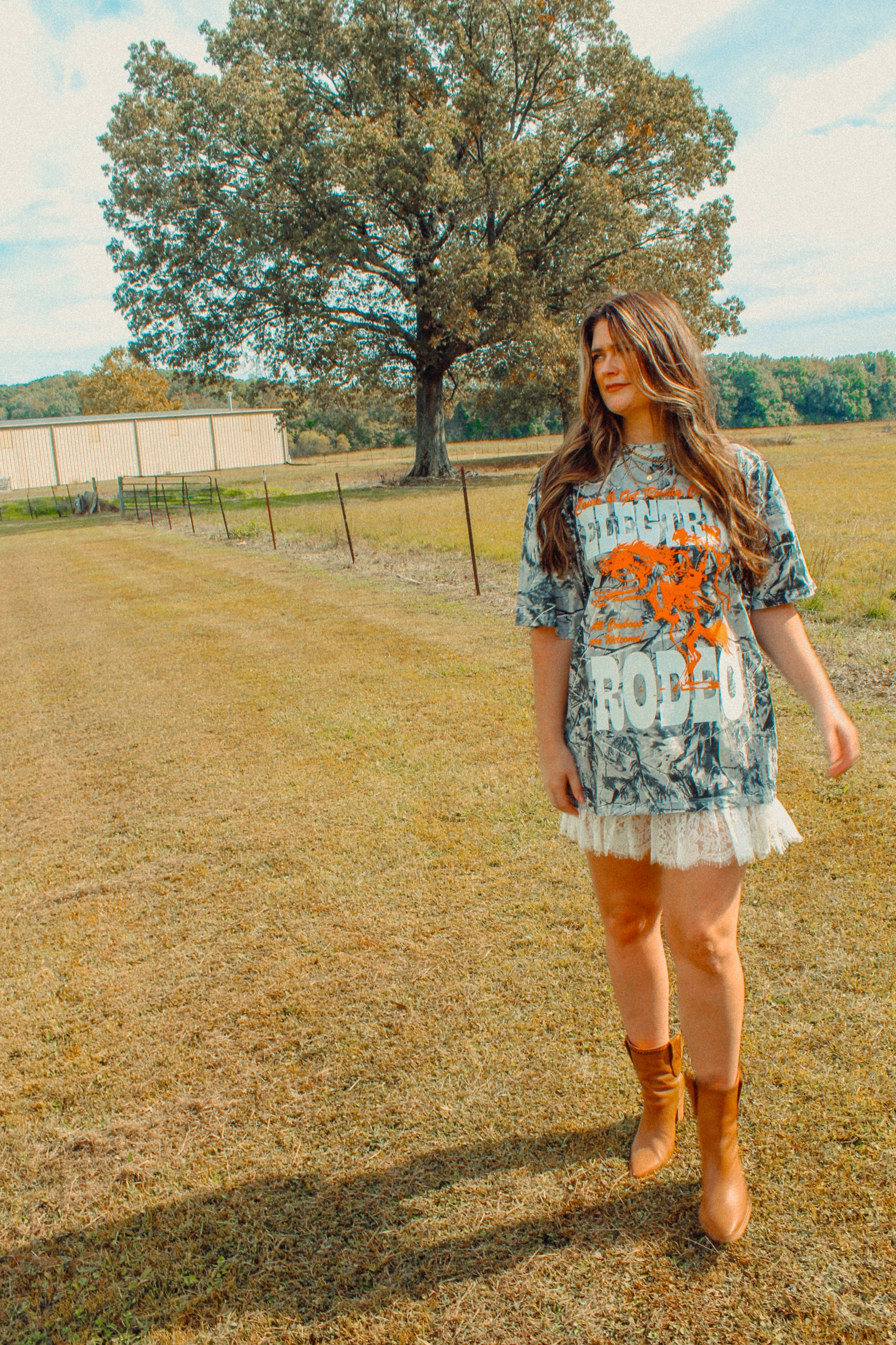 Underground Original Design: Camo Electric Rodeo, Western Boxy Cotton T-Shirt