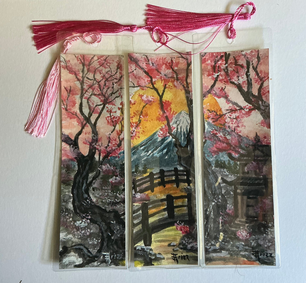 Hand-Painted Japanese Cherry Blossom Bookmark