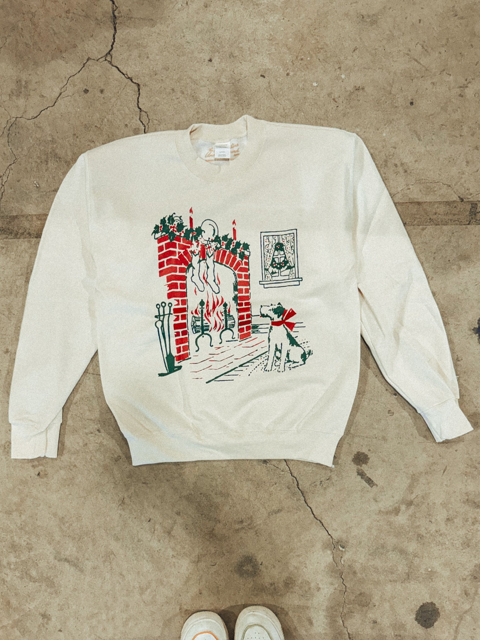 Underground Original Design: Dog at Fireplace Boxy Cotton 90's Christmas Sweatshirt