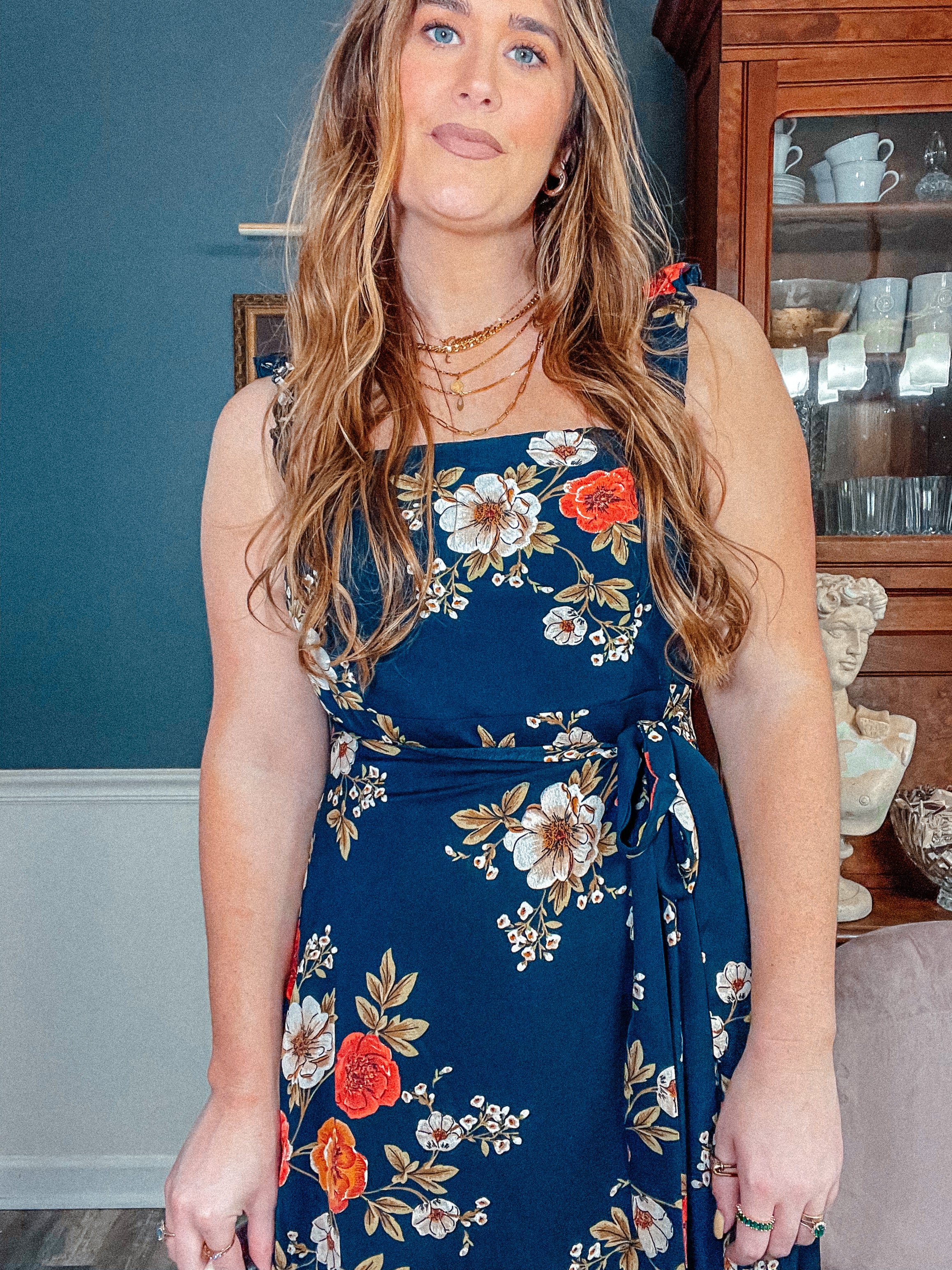 Western Floral Ruffle Trim Wrap Dress