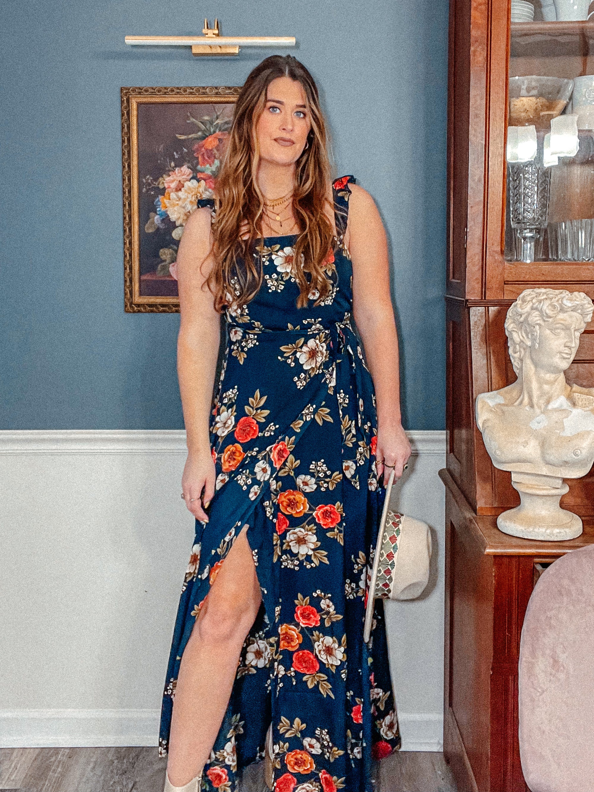 Western Floral Ruffle Trim Wrap Dress