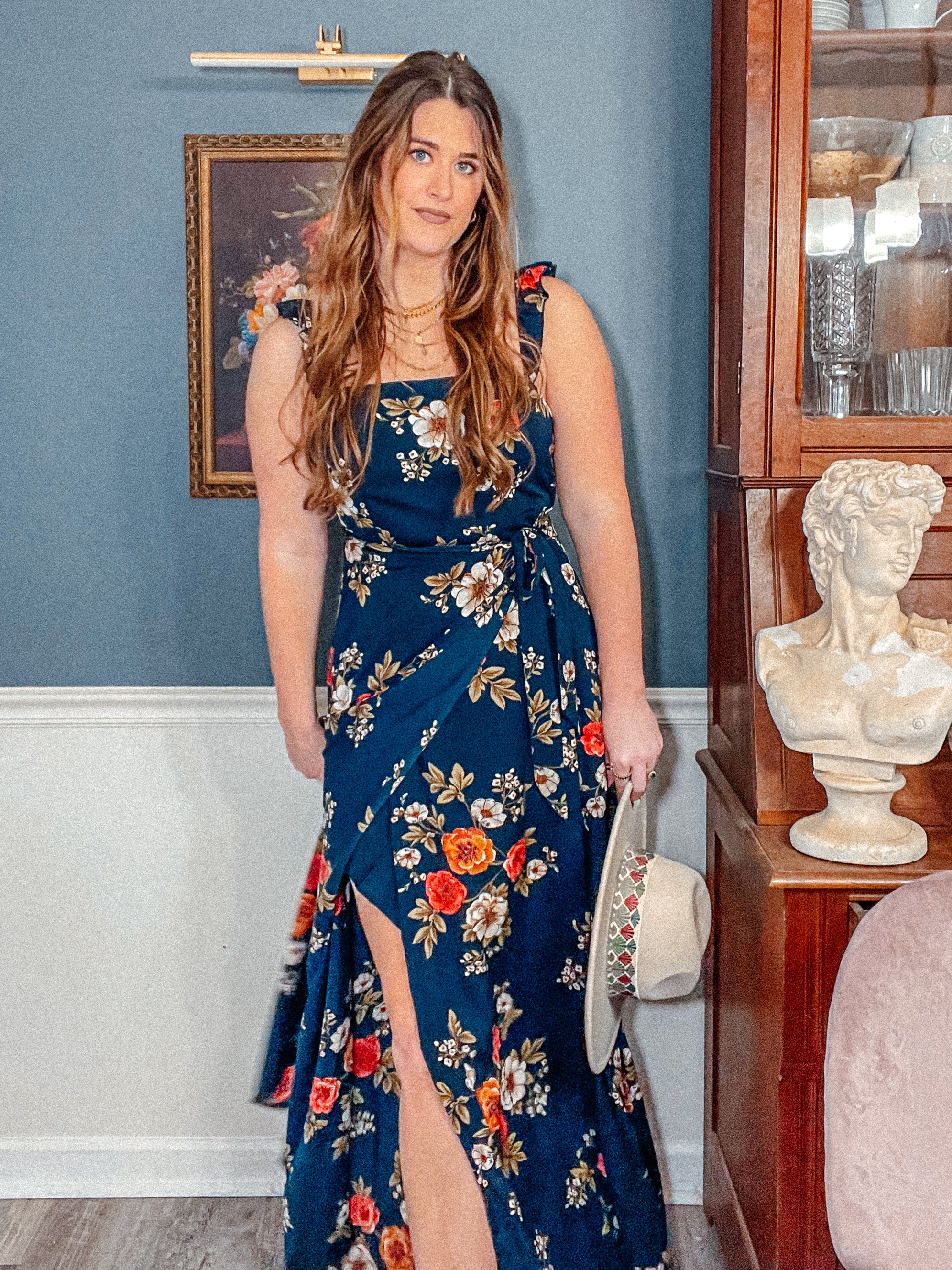 Western Floral Ruffle Trim Wrap Dress
