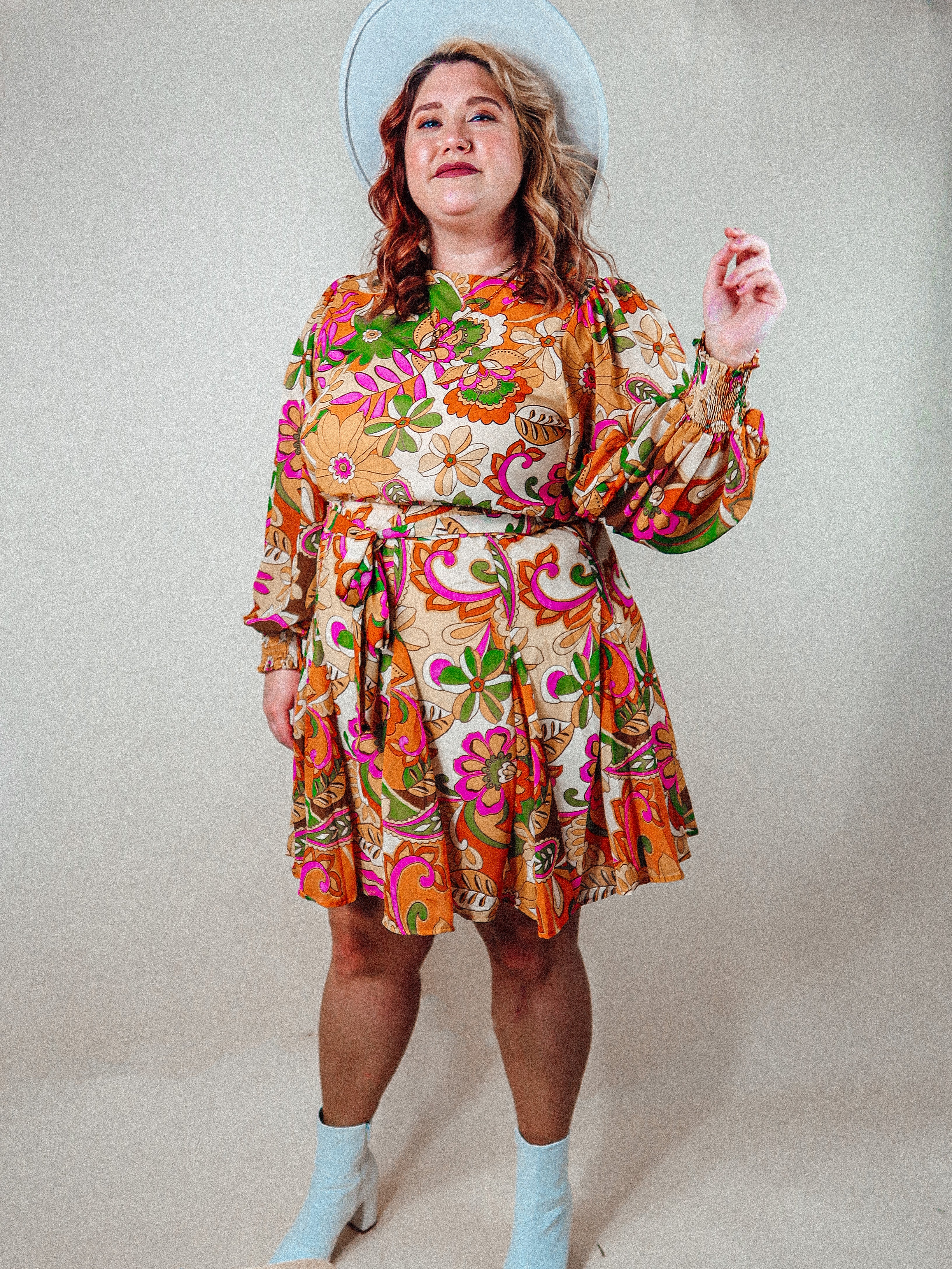 70's Floral Long Sleeve Dress | Curvy