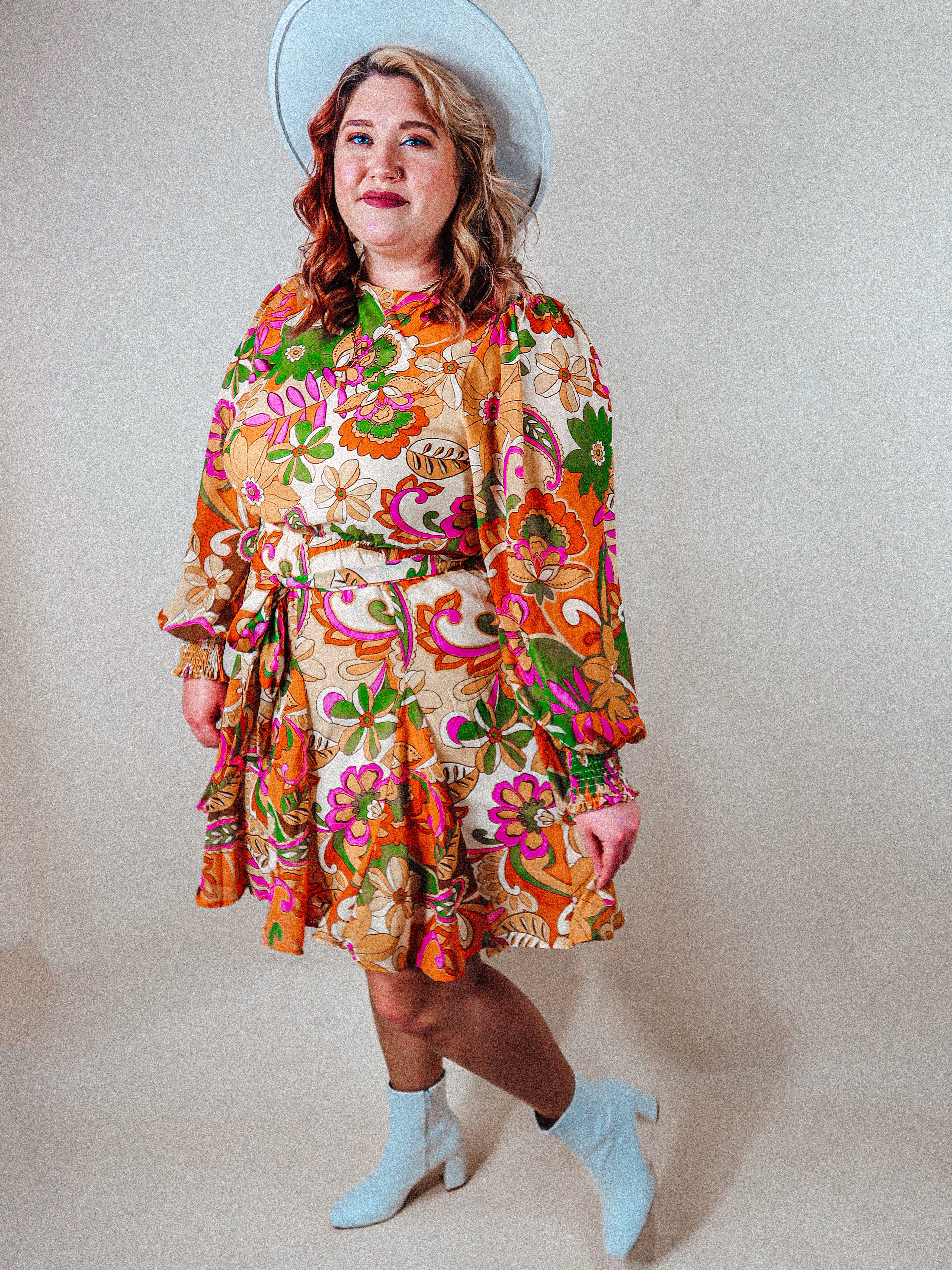 70's Floral Long Sleeve Dress | Curvy