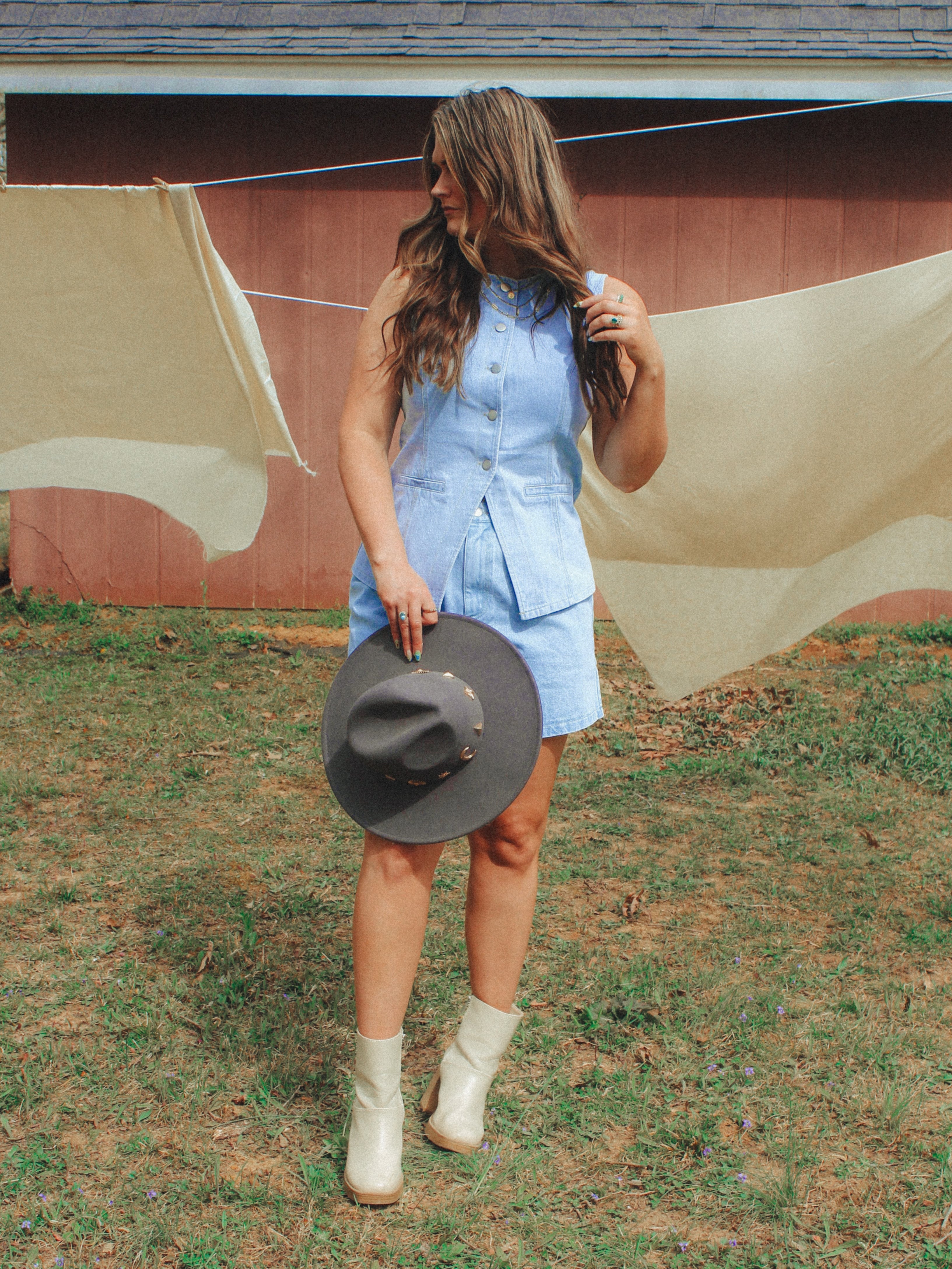 Button Front Cotton Denim Shorts