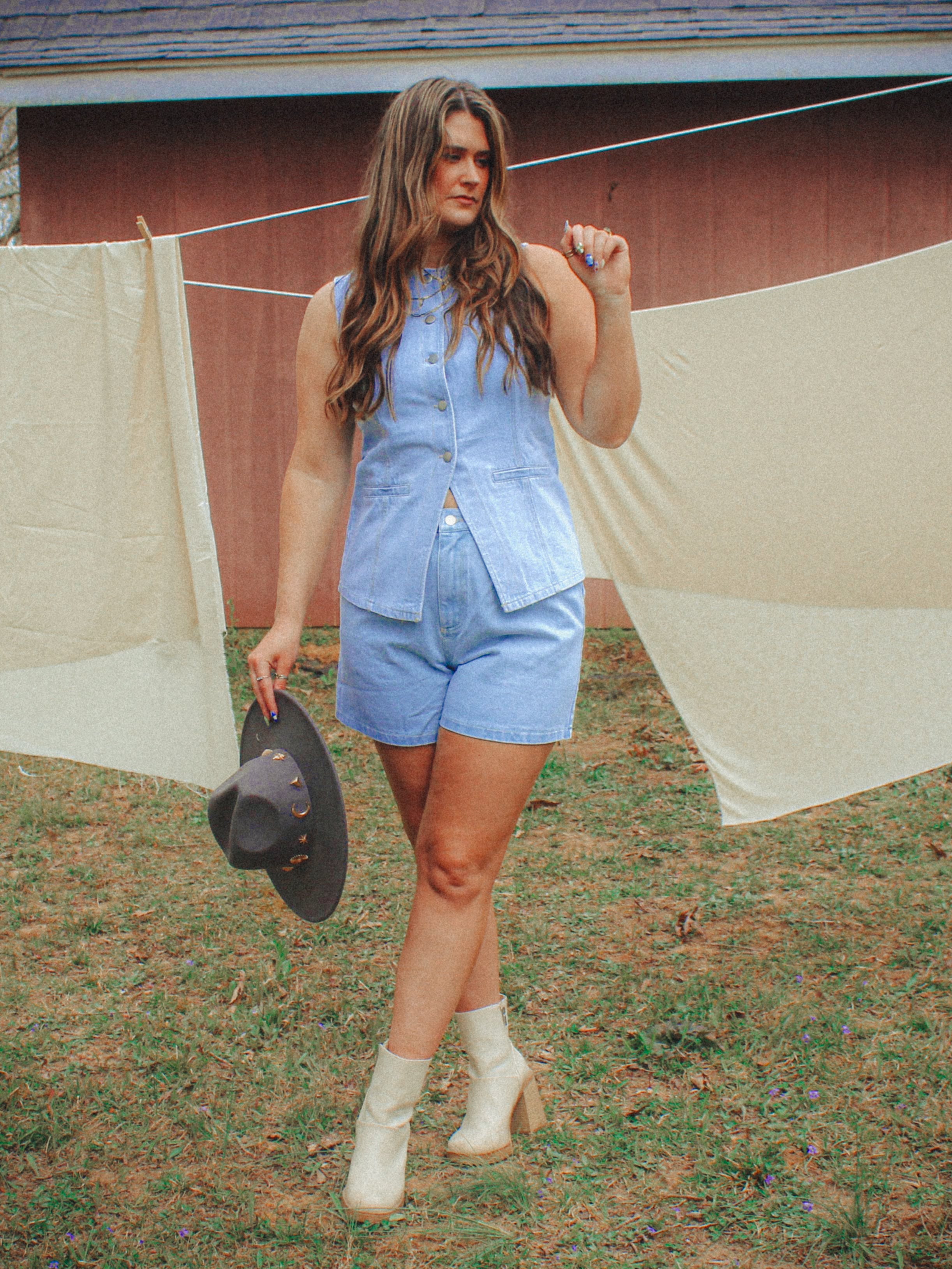 Button Front Denim Vest Tank