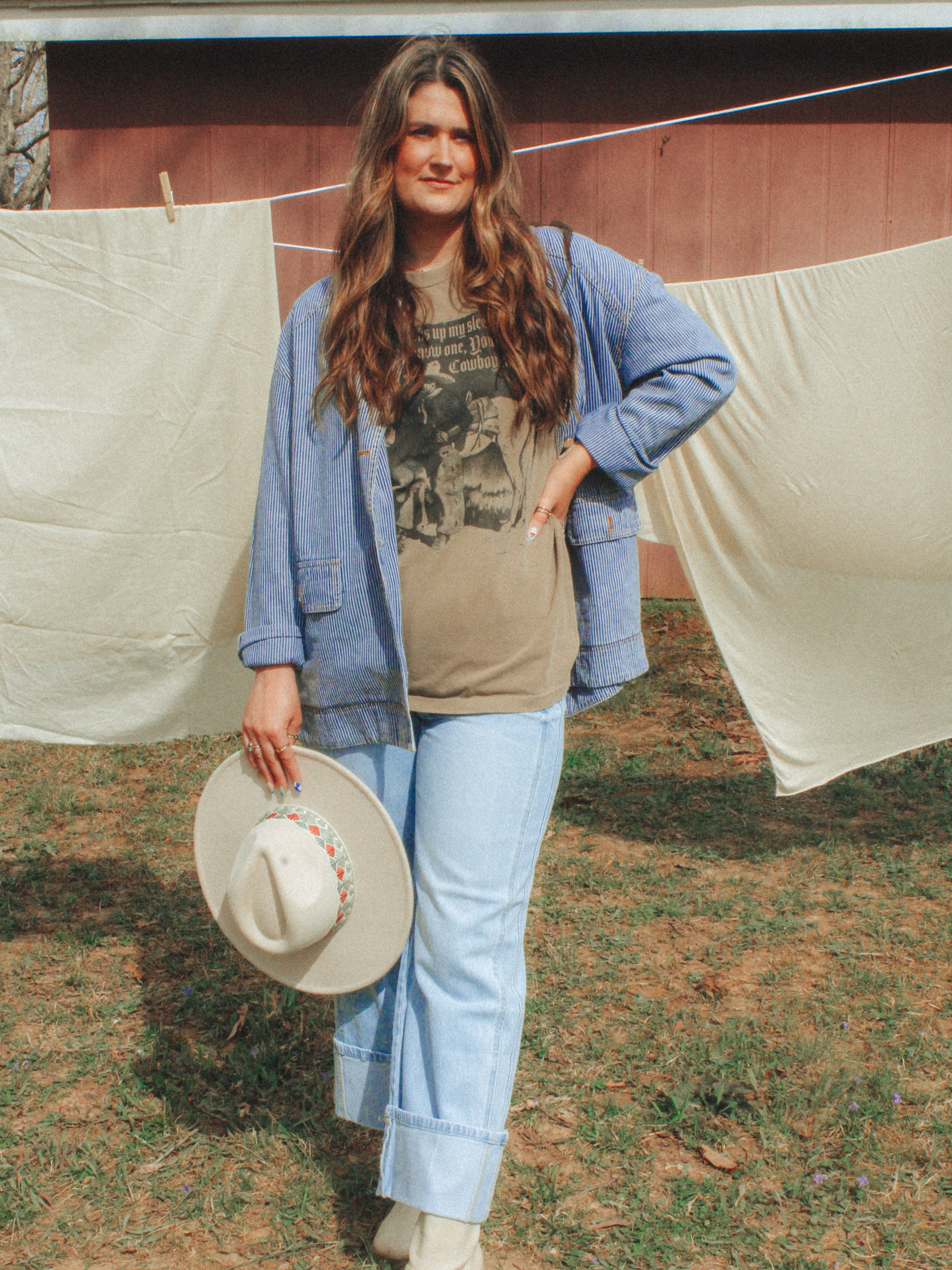 Denim Pin Stripe Contrast Barn Coat