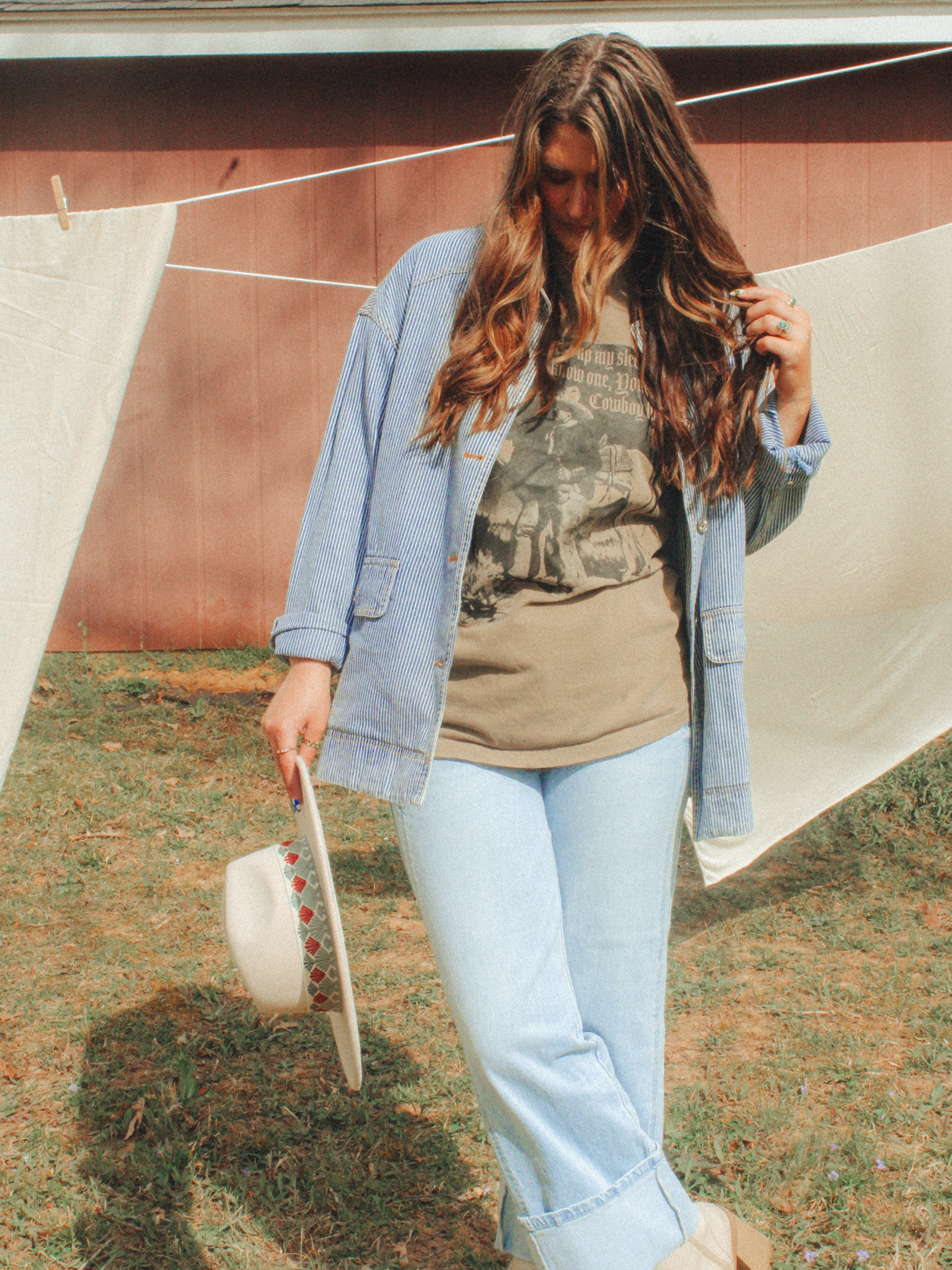 Denim Pin Stripe Contrast Barn Coat