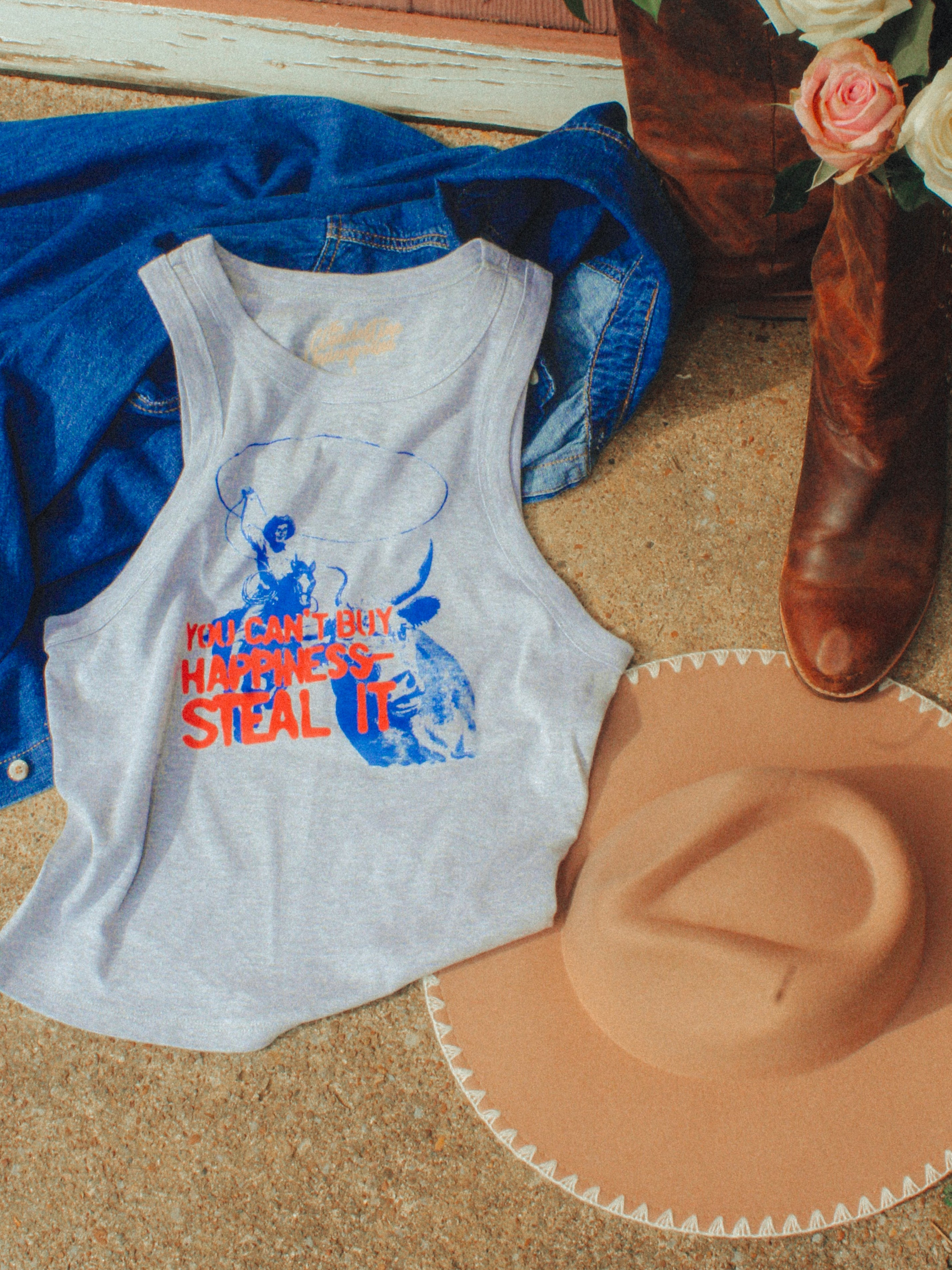 Underground Original Design: Can't Buy Happiness, Steal It Western Micro-Ribbed Tank