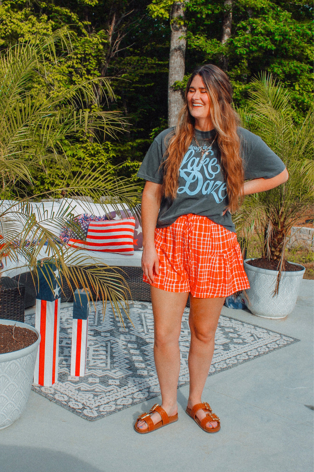 Flowy Red & White Check Shorts