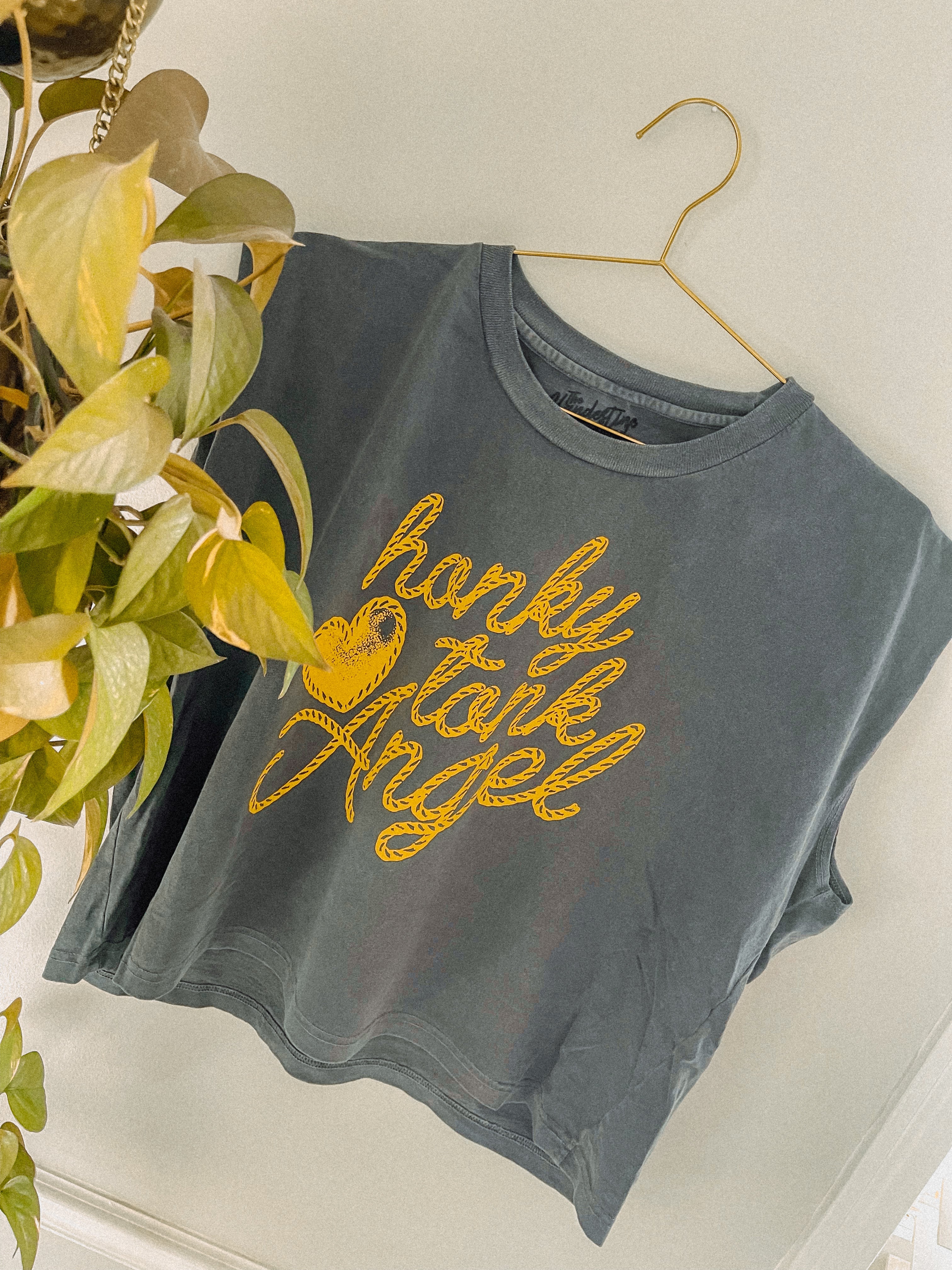 Underground Original Design: Honky Tonk Angel, Western Vintage Cropped Muscle Tank
