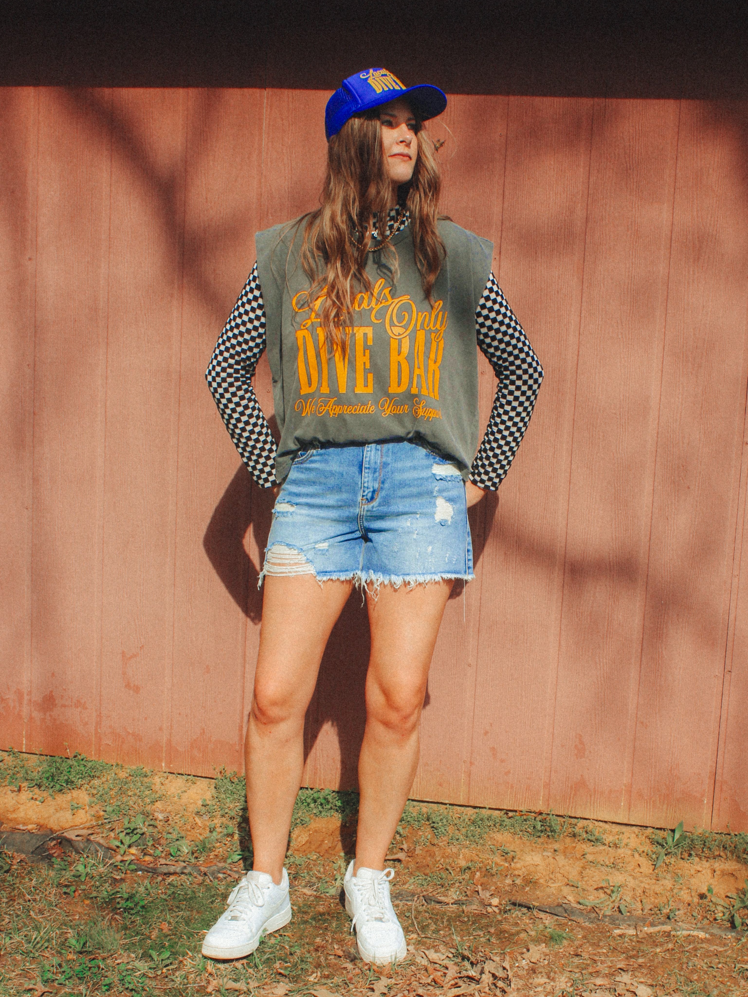 Checkerboard Mesh Sheer Top