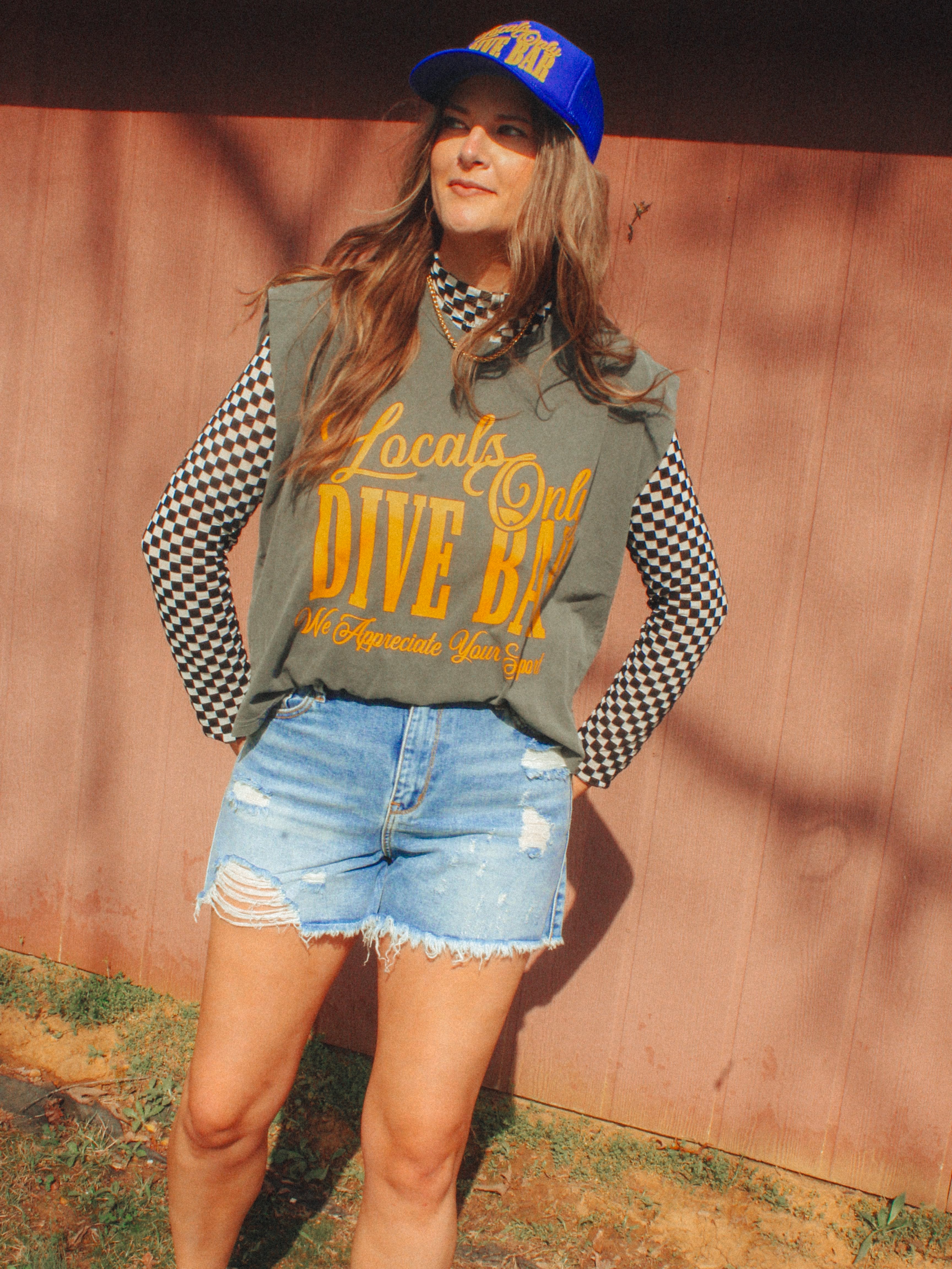 Checkerboard Mesh Sheer Top