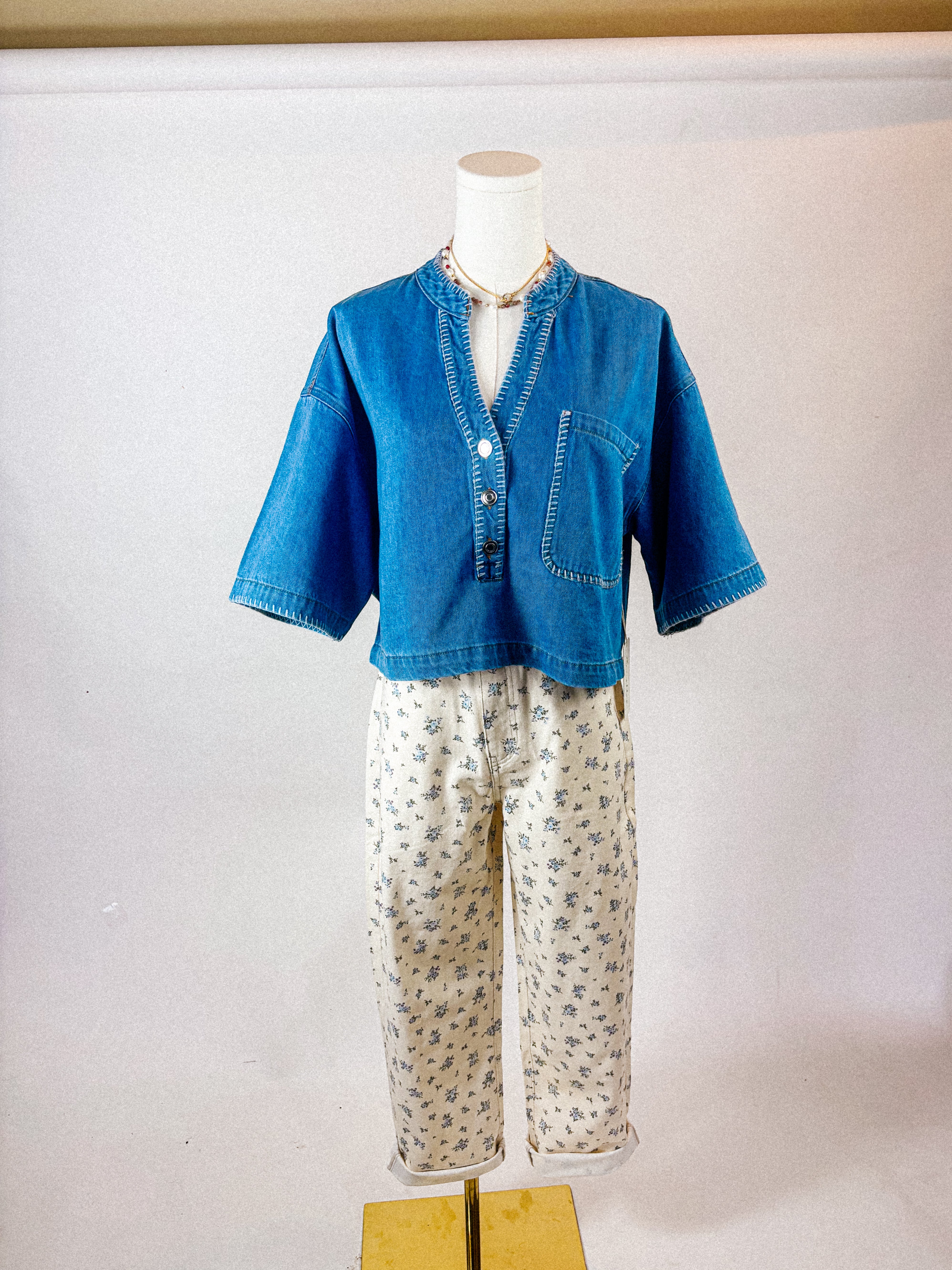 White Denim Floral Jeans