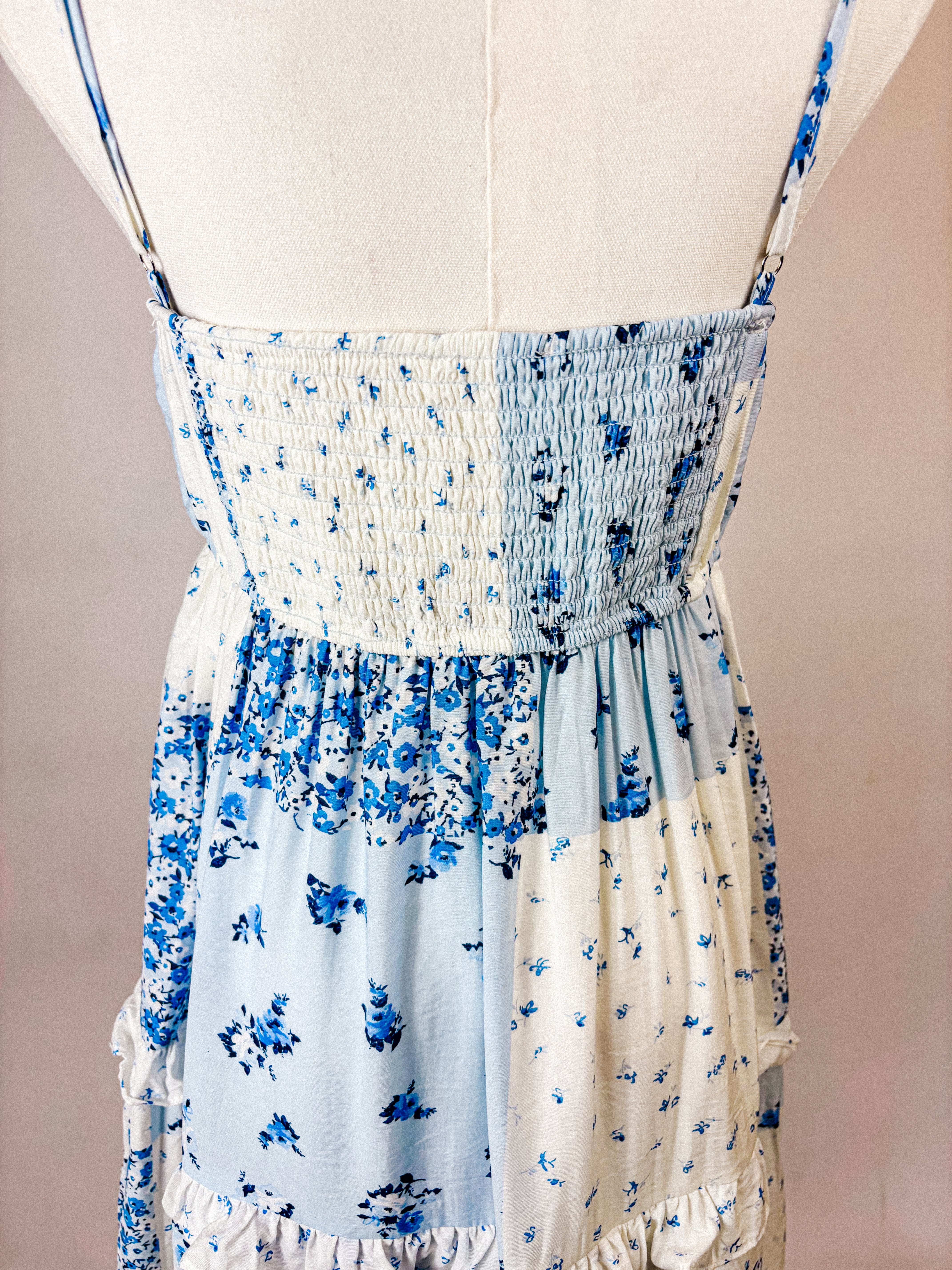 Blue Patchwork Floral Maxi Dress