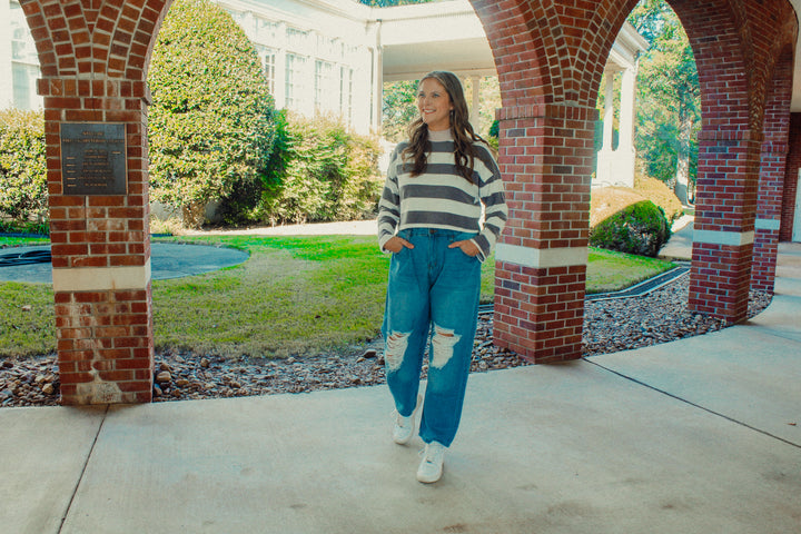 Andy Striped Mock Neck Fleece Top