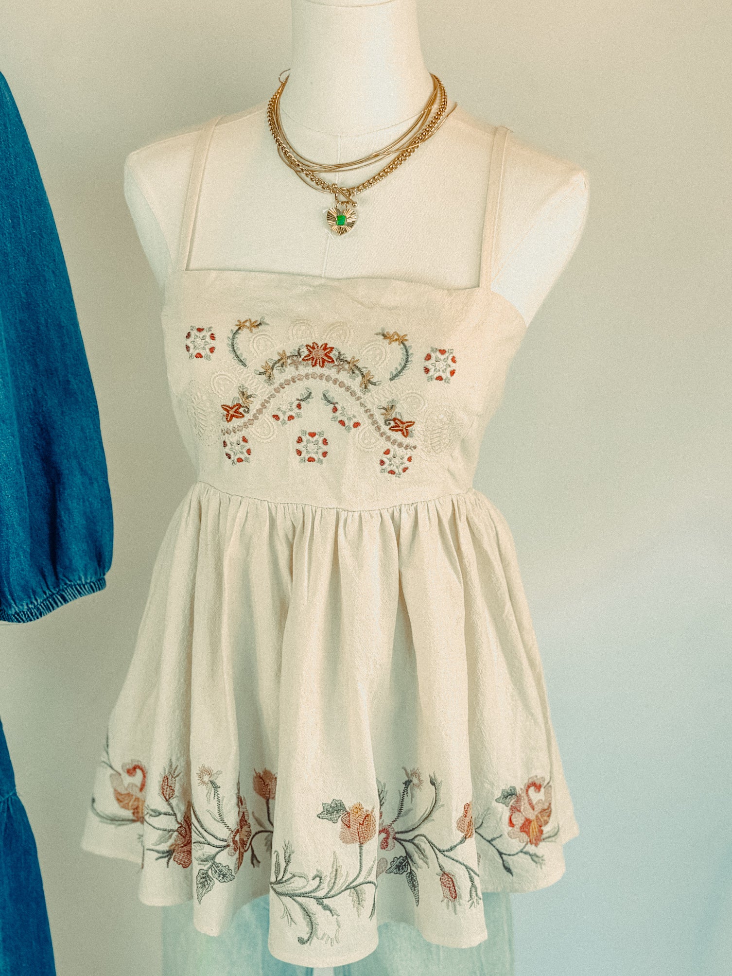Floral Embroidered Sleeveless Cotton Top
