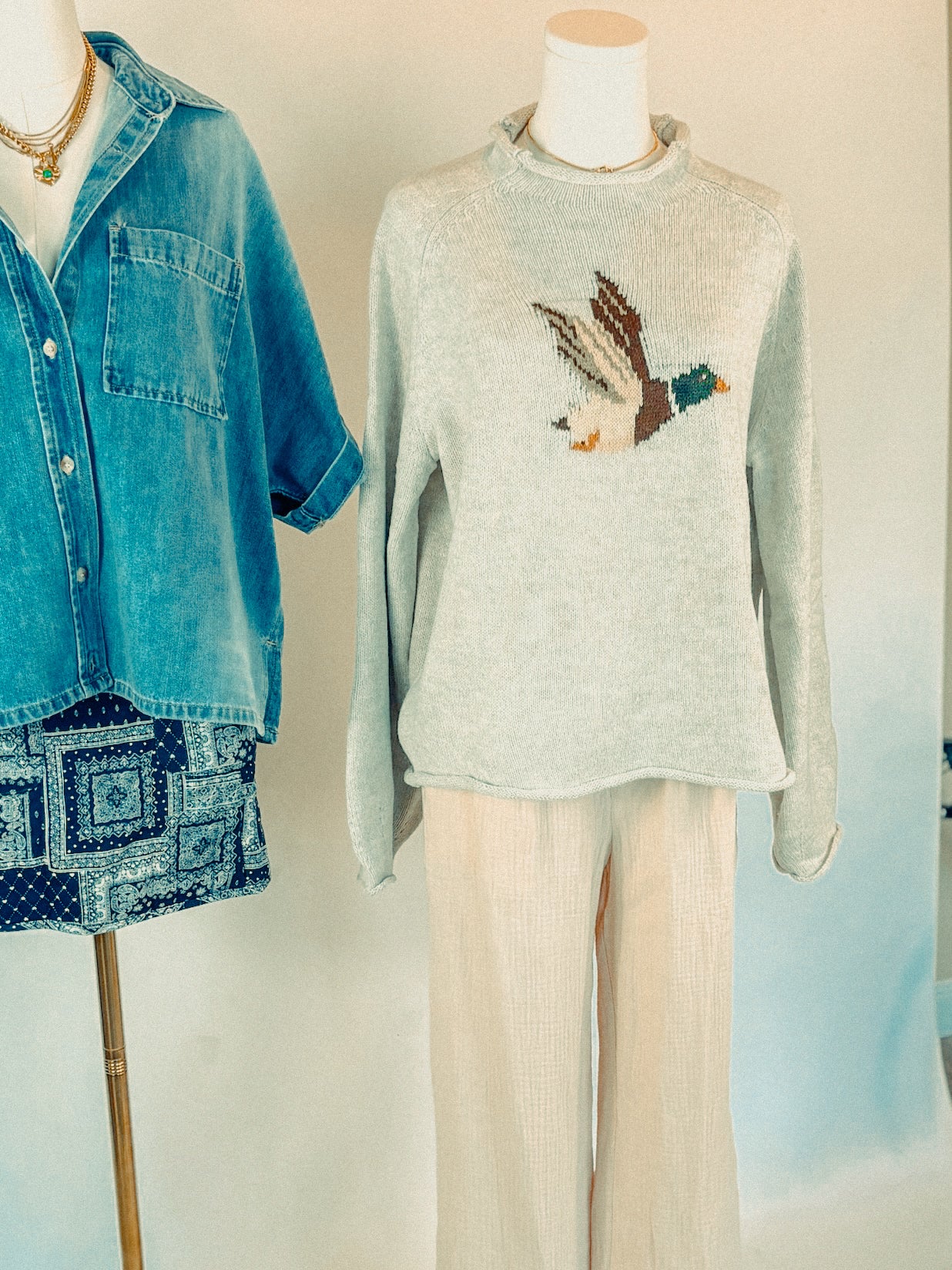 Duck Motif Roll Neck Knit Sweater