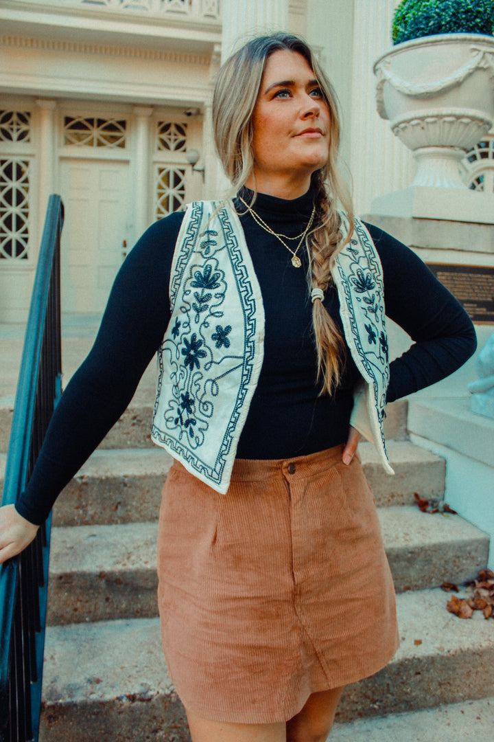 Floral Embroidered 70's Vest