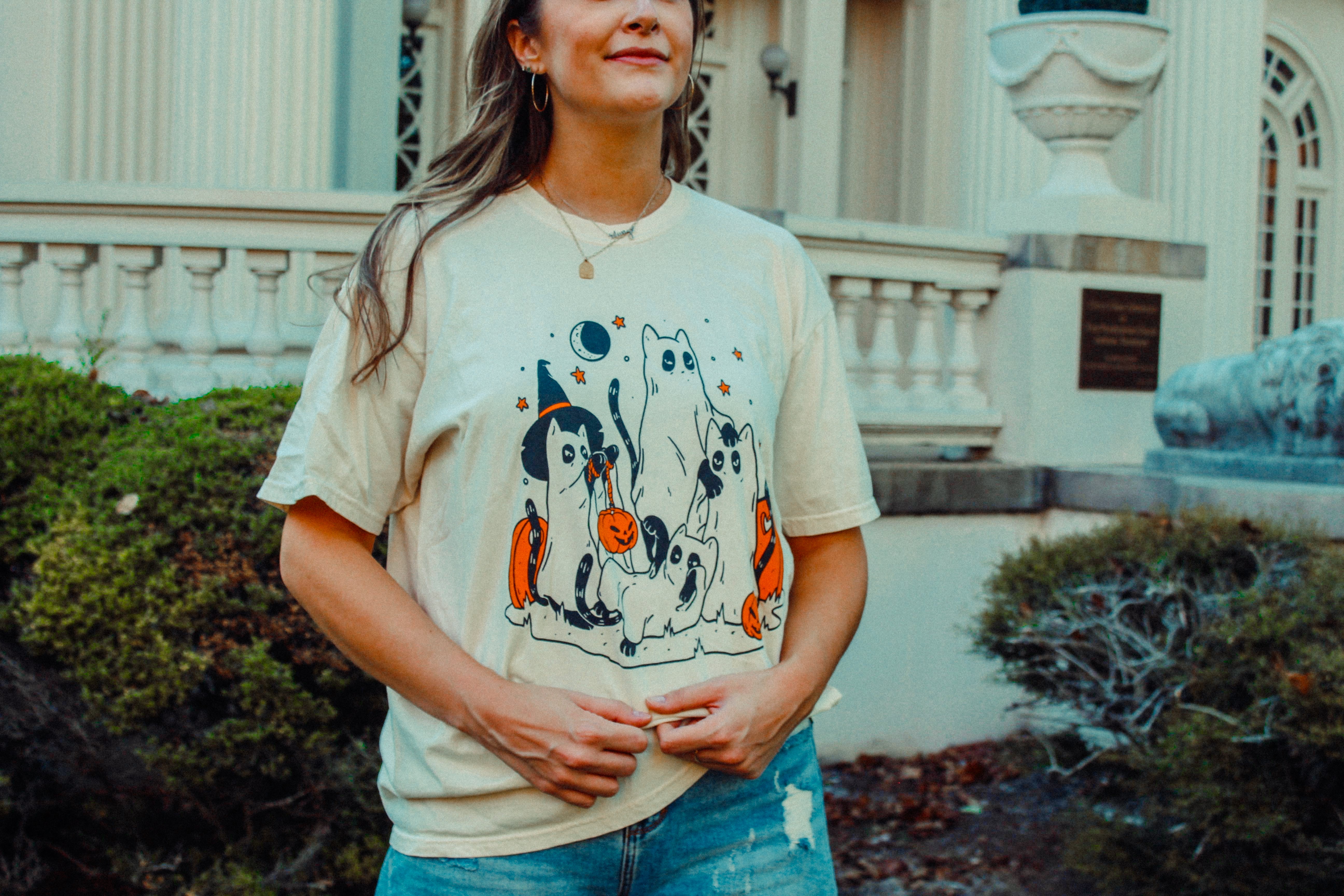 Underground Original Design: Spooky Black Cats Boxy Cotton T-Shirt