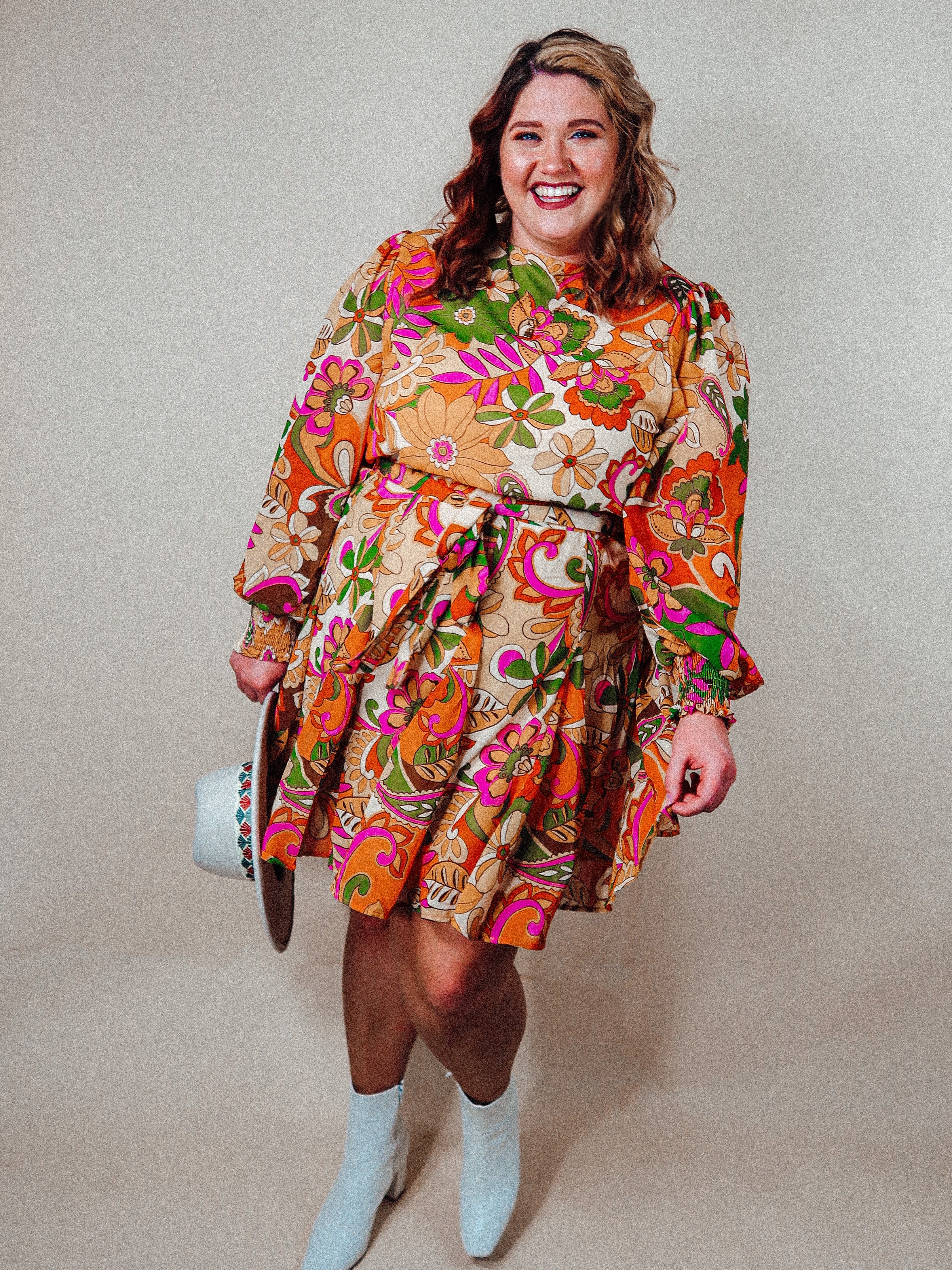 70's Floral Long Sleeve Dress | Curvy