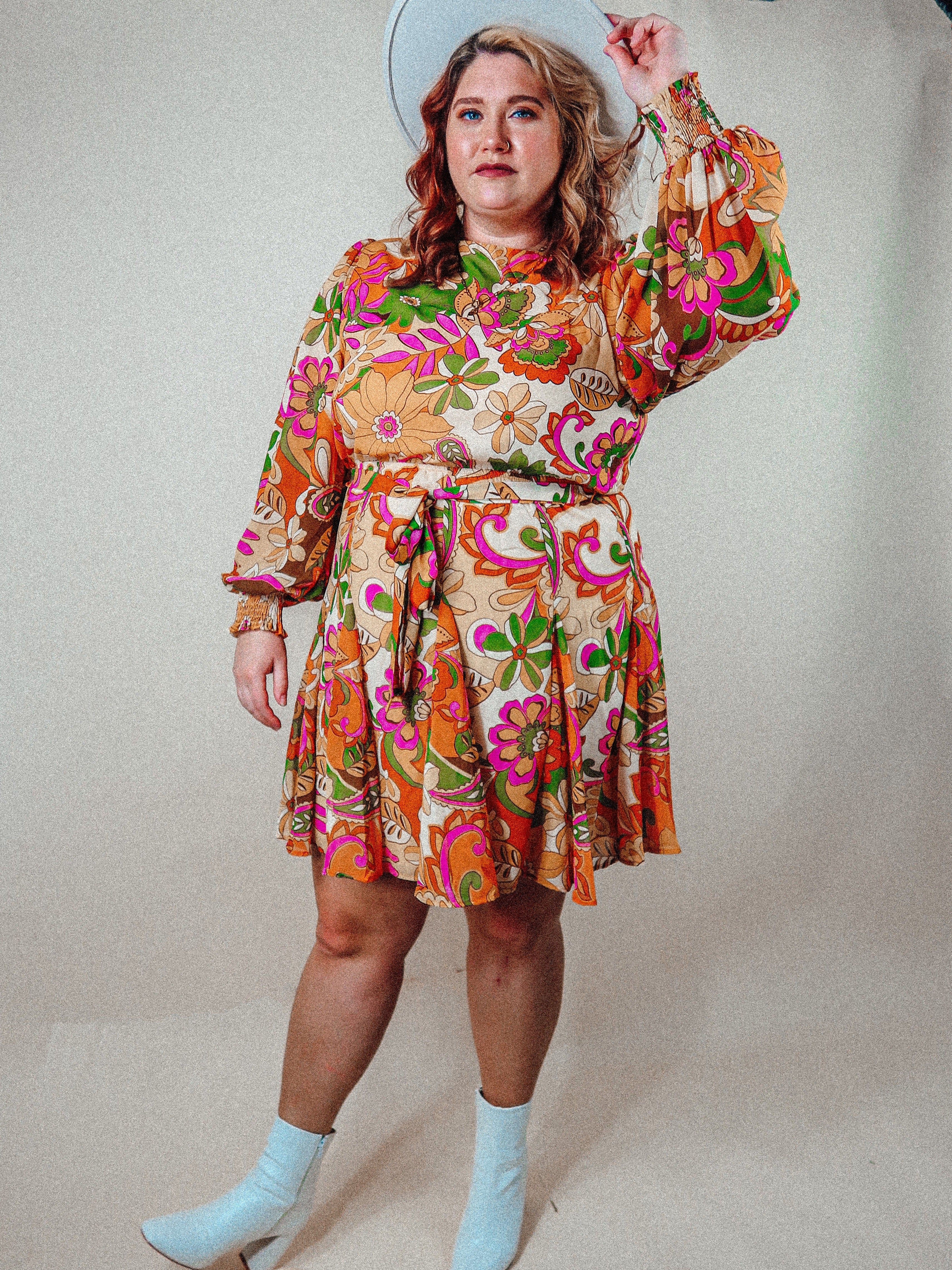 70's Floral Long Sleeve Dress | Curvy