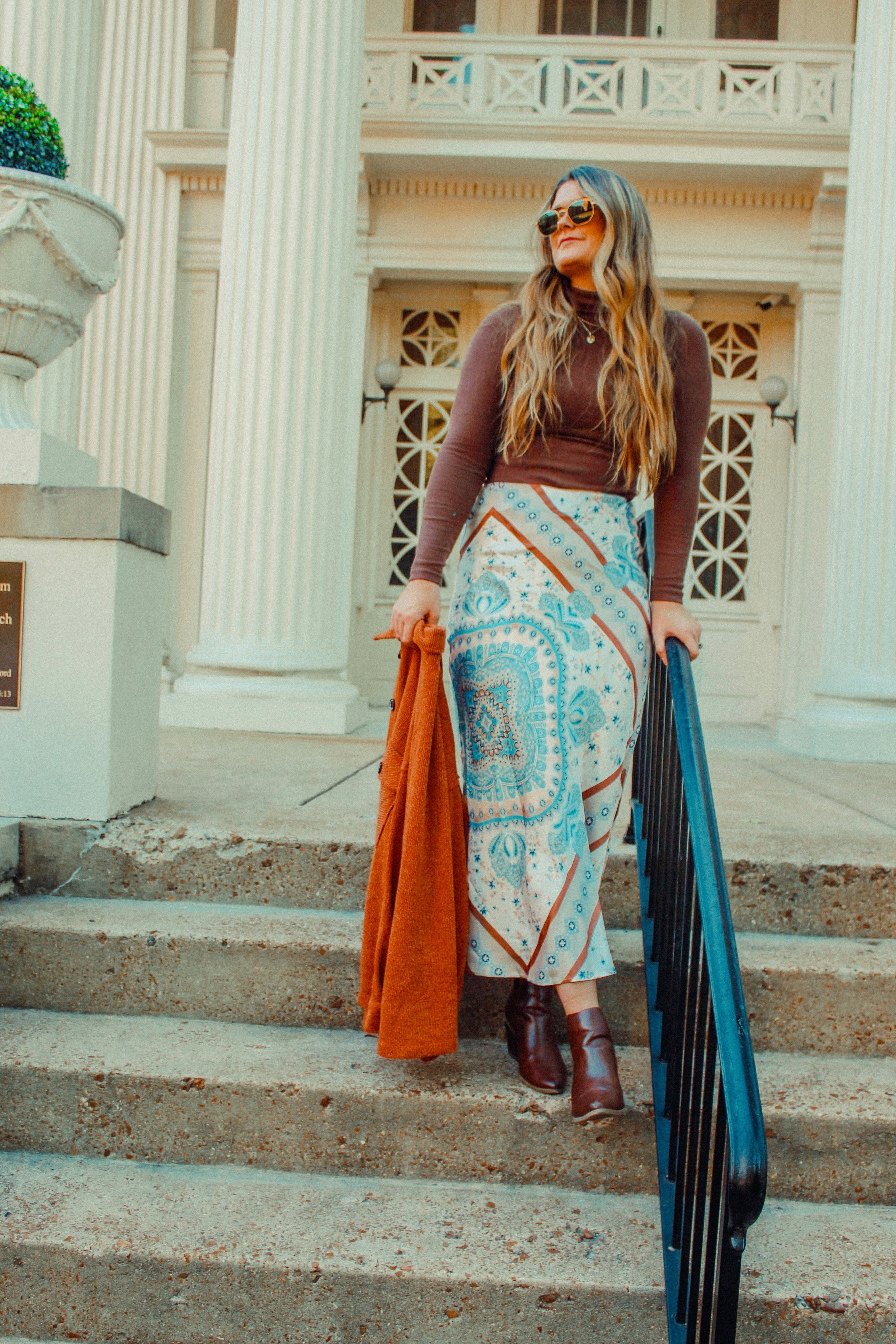 Scarf Print Satin Maxi Skirt