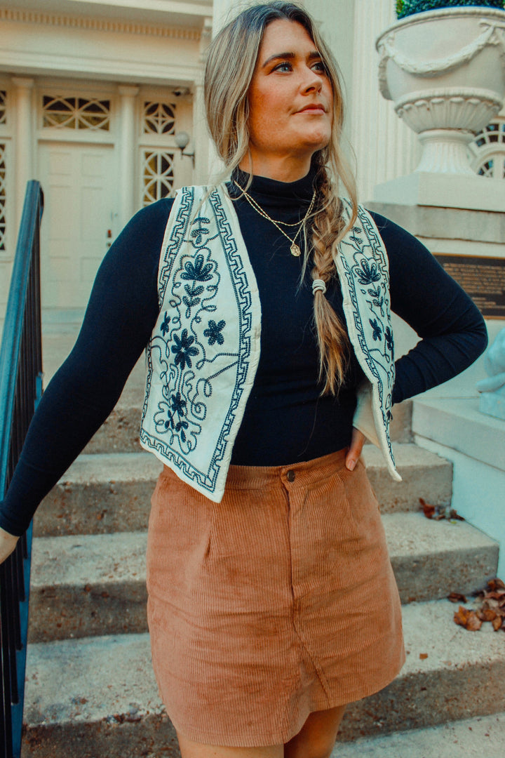 Floral Embroidered 70's Vest