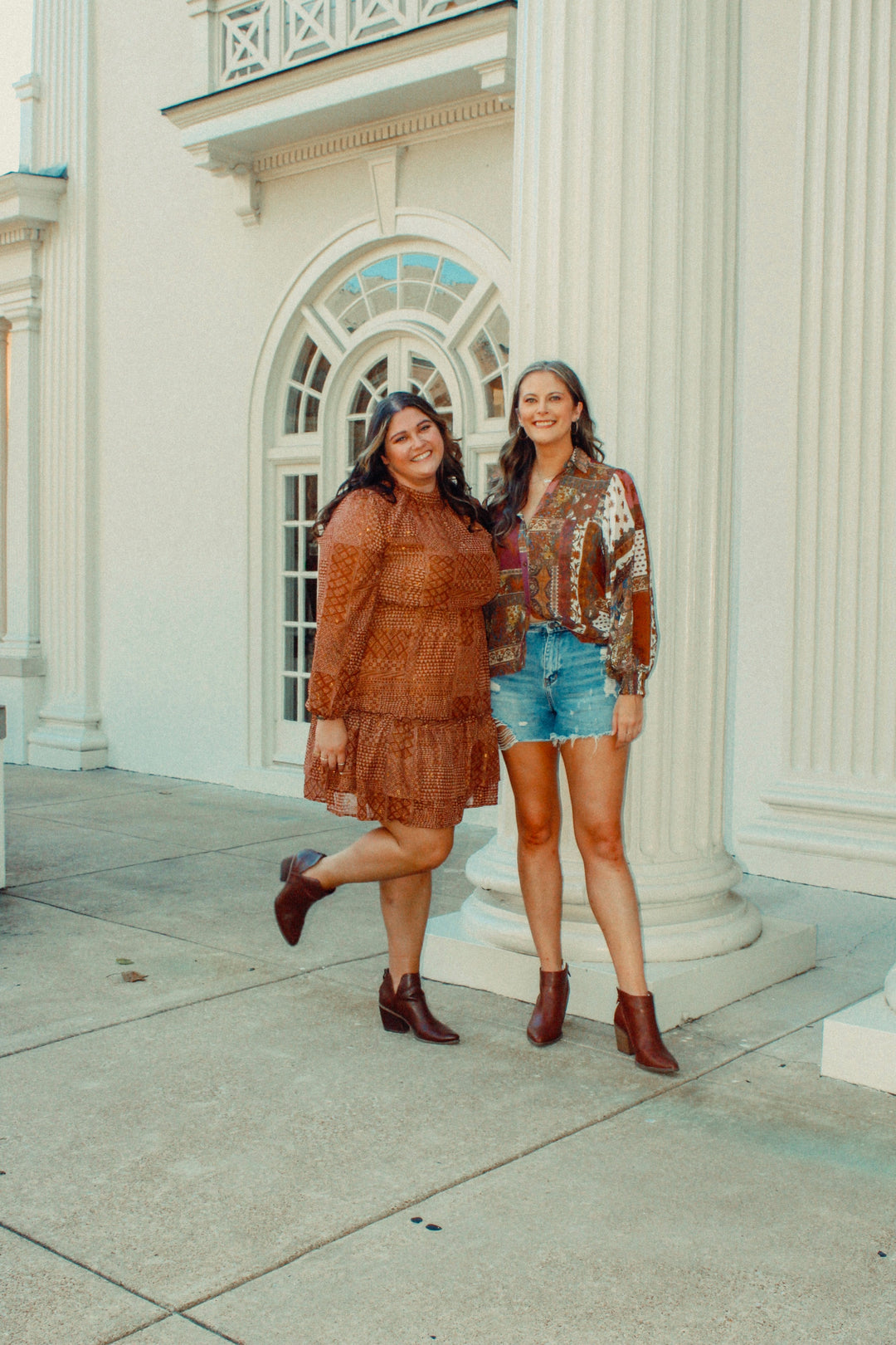 Brown Paisley Bandana Print Long Sleeve Dress | Curvy