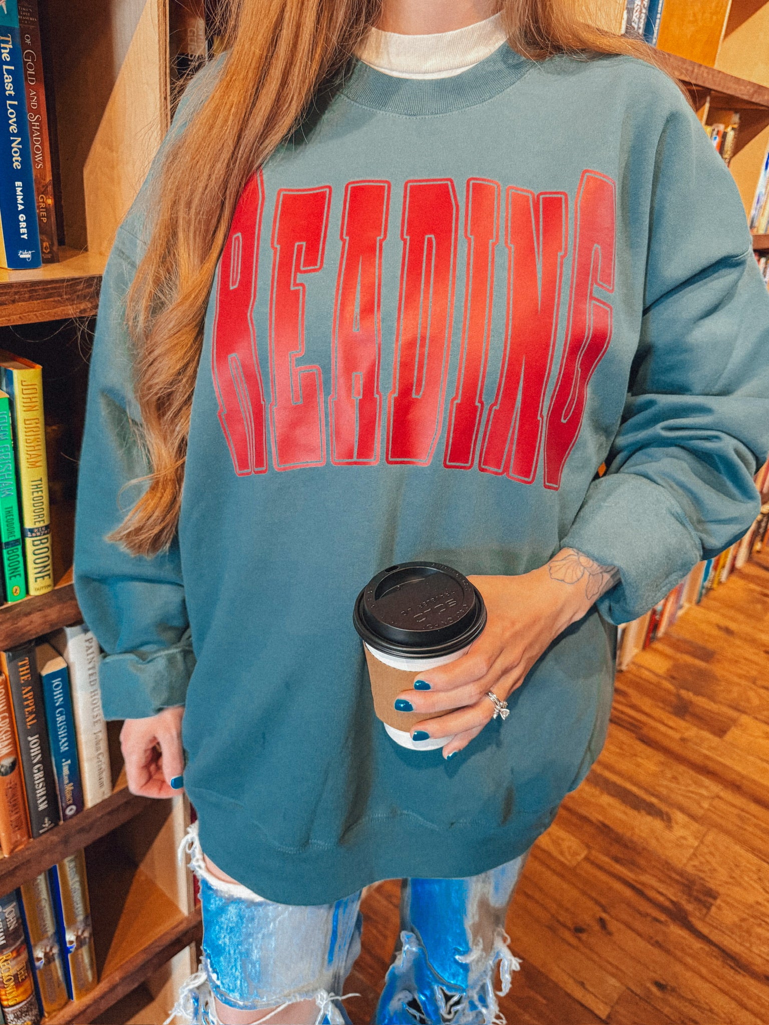 Underground Original Design: Reading Varsity Letter, Bookish Boxy Cotton Sweatshirt