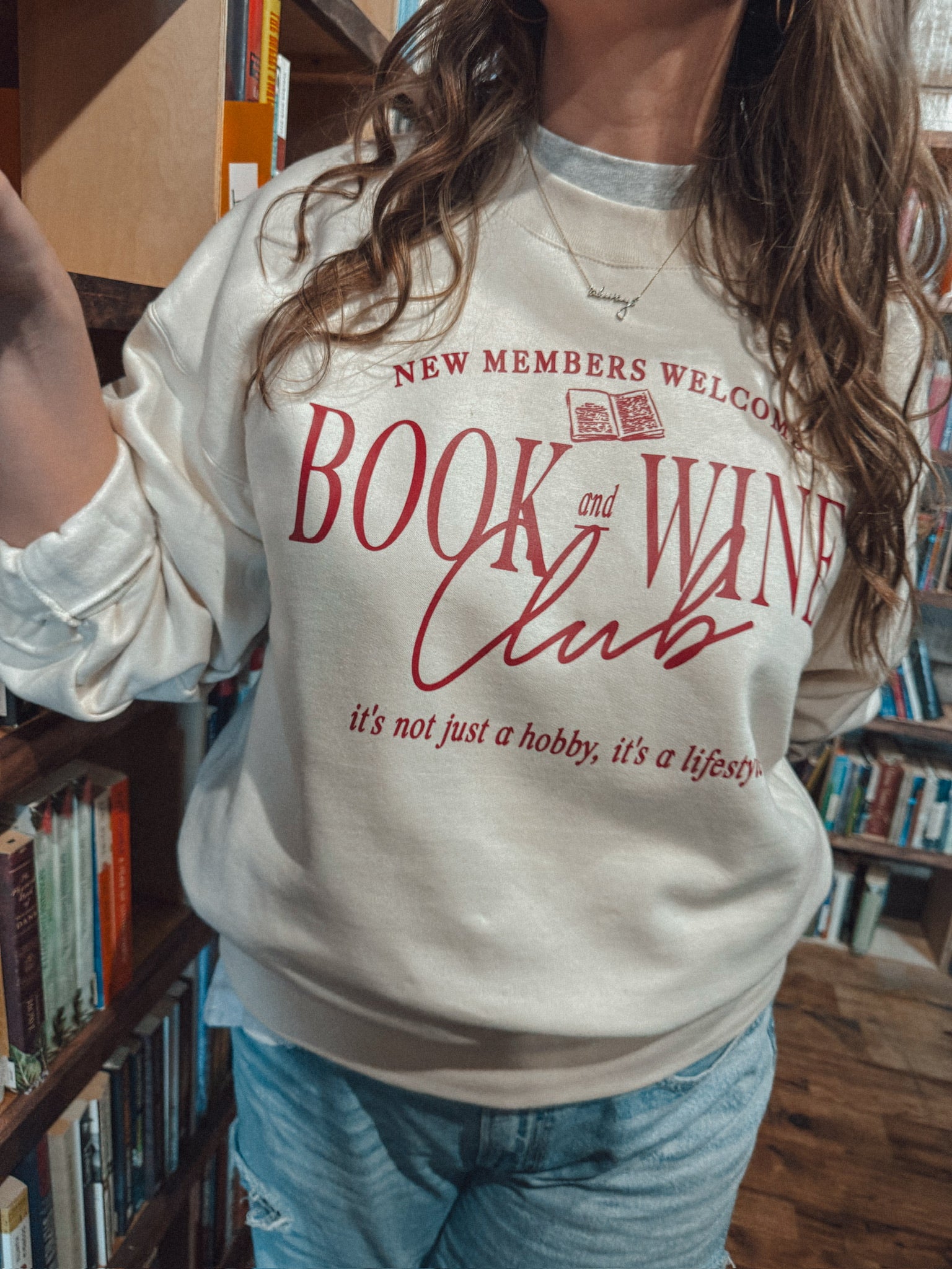 Underground Original Design: Books & Wine Club, Bookish Boxy Cotton Sweatshirt