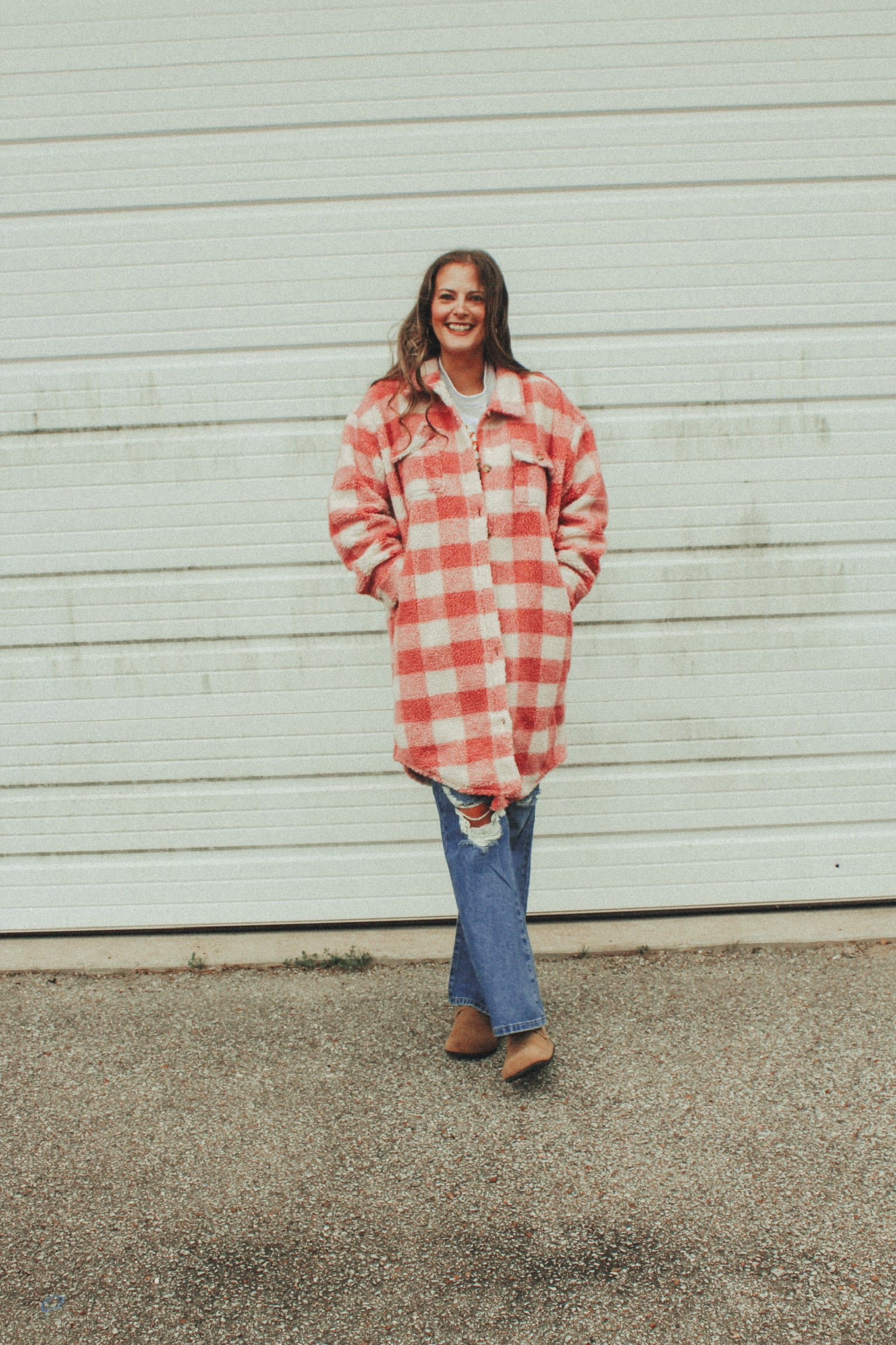 Pink Plaid Teddy Bear Coat