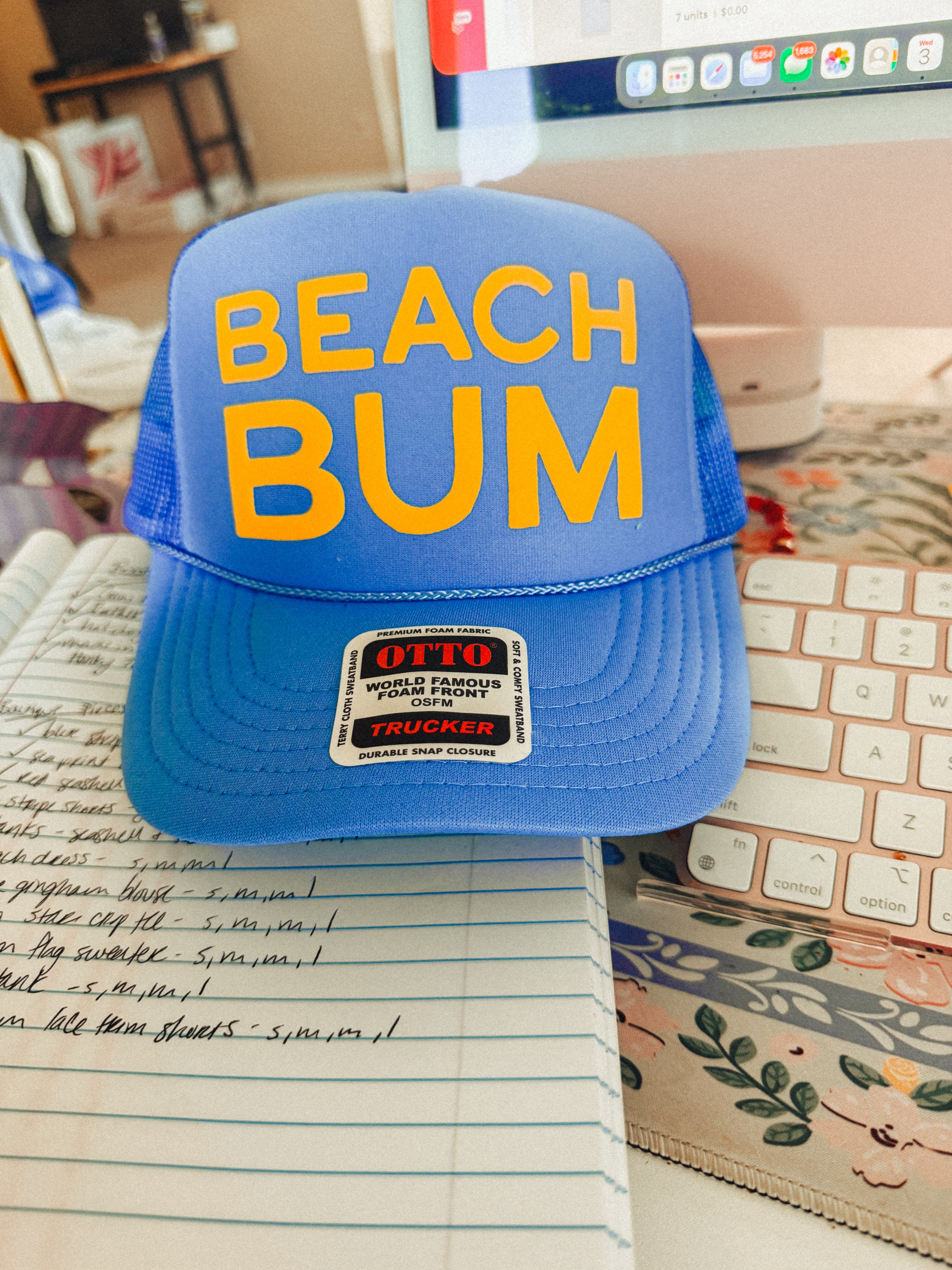 Beach Lake Bum, Gold Puff Summer Trucker Hat