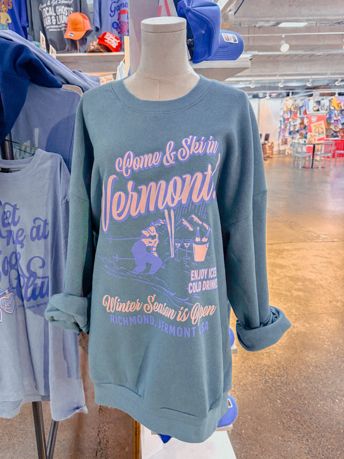 Ski In Vermont, Winter Season Recycled American Apparel Sweatshirt