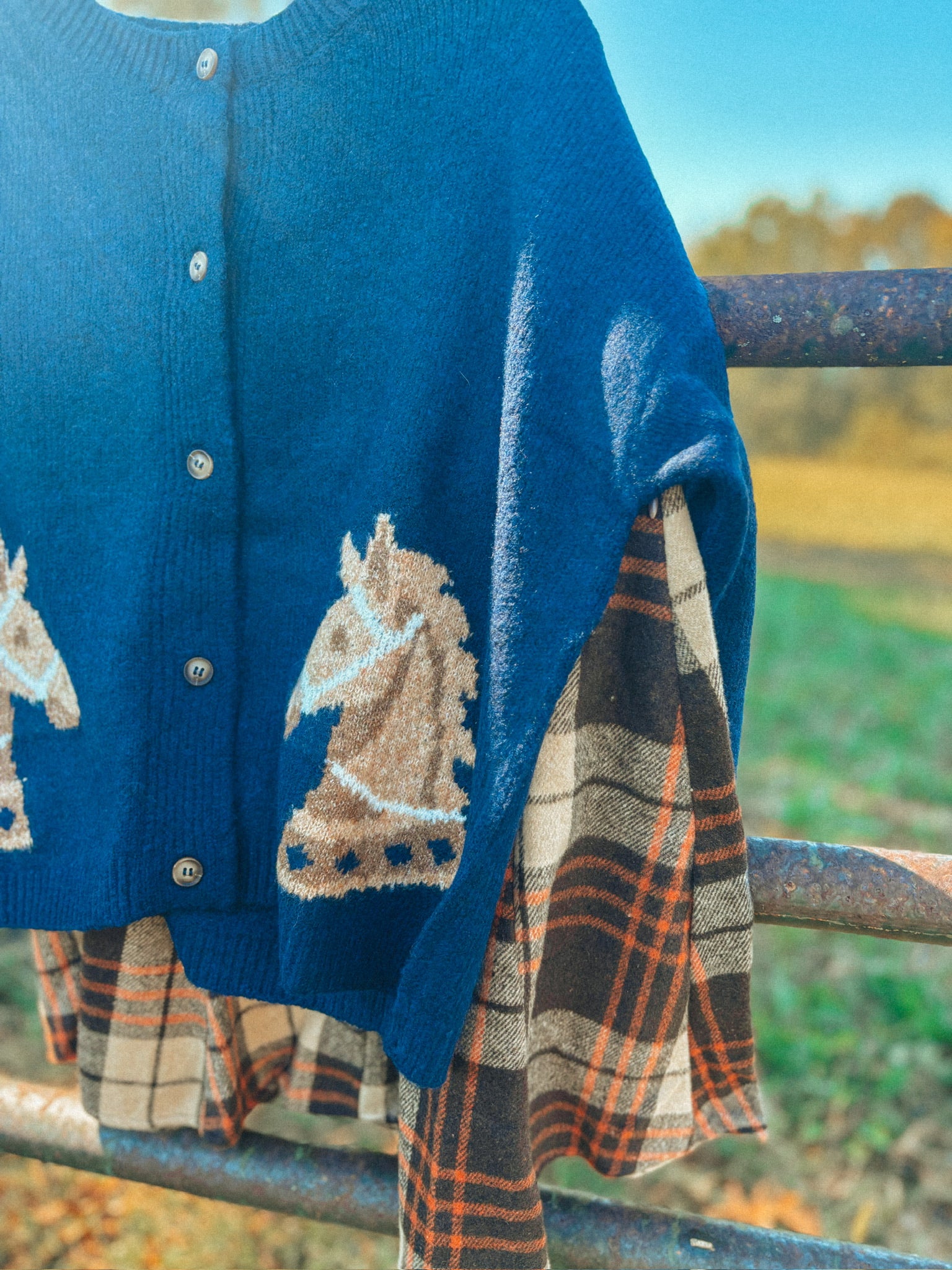 Navy Horse Button Front Cardigan
