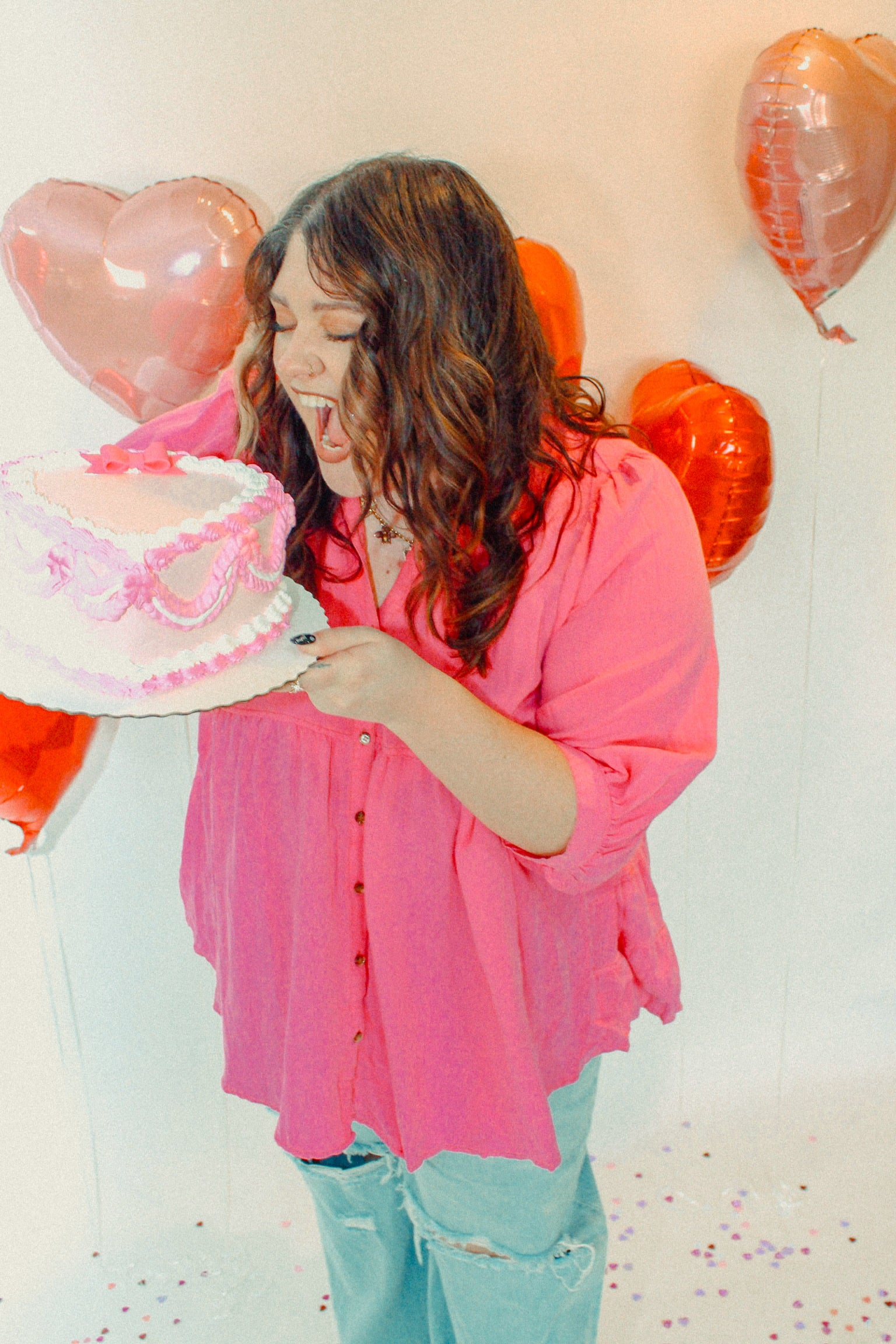 Pink Midsleeve Button Down Blouse | Curvy