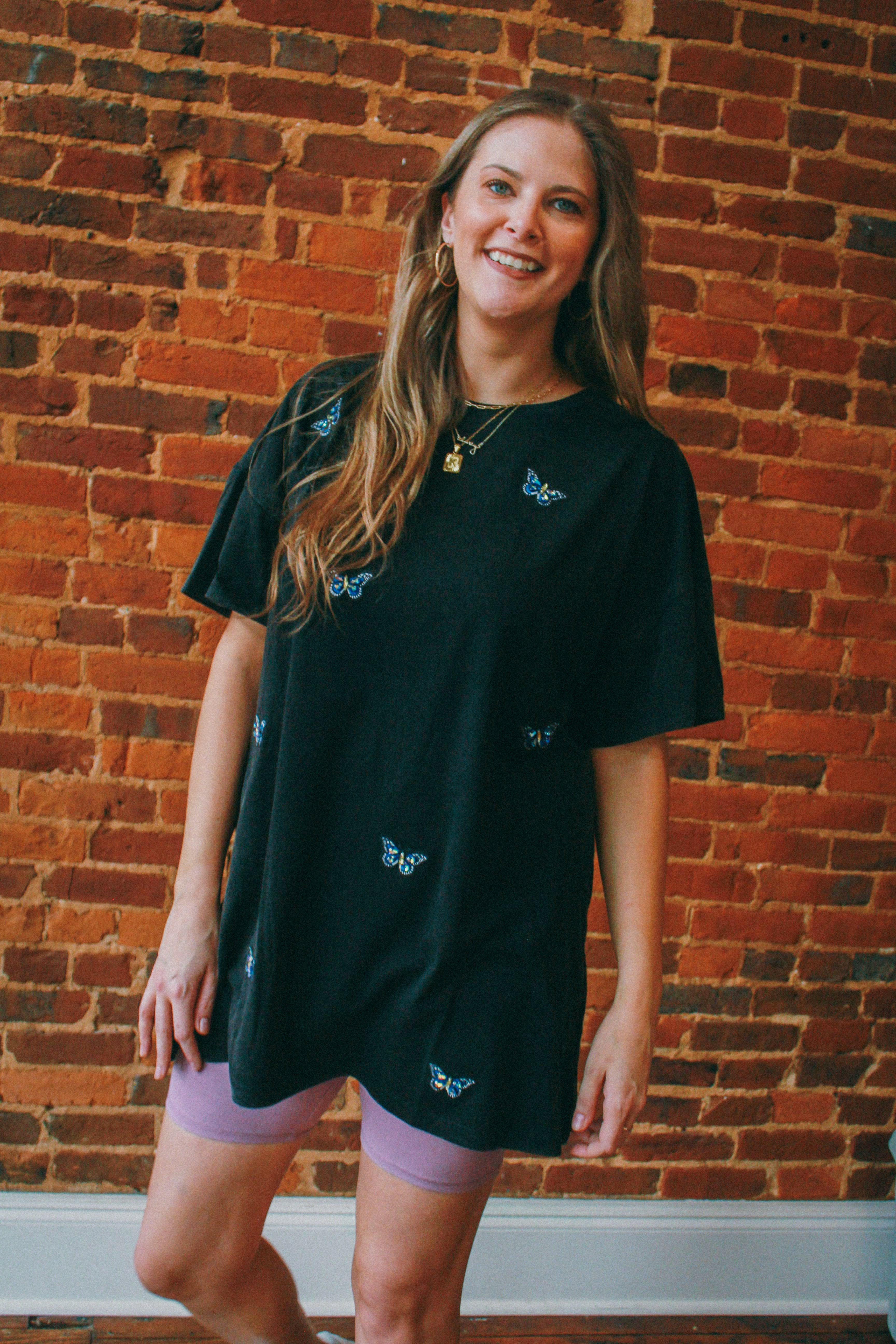 Butterfly Embellished T-Shirt Dress