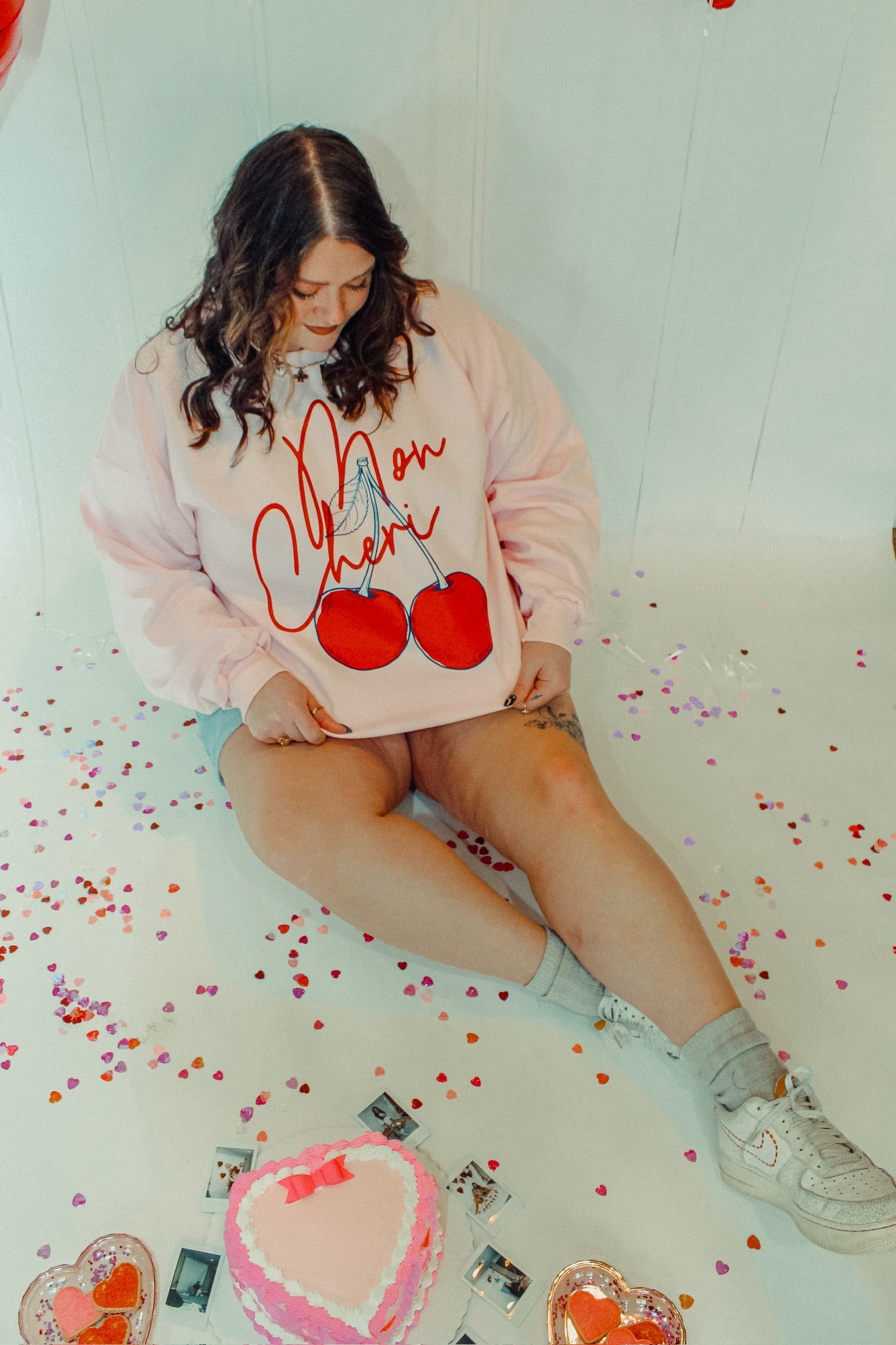 Underground Original Design: Mon Cheri, Cherries Boxy Cotton Sweatshirt