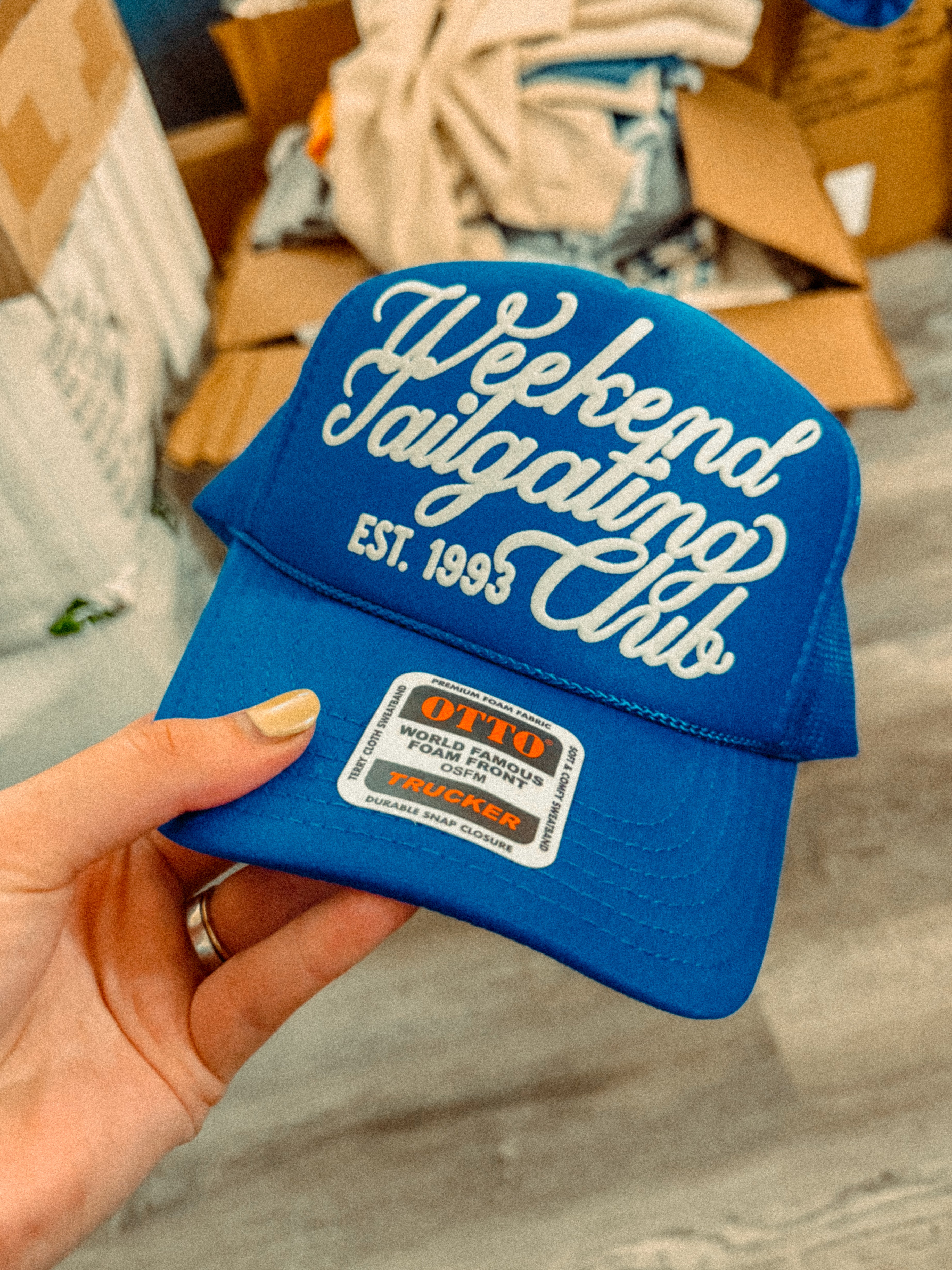 Underground Original Design: Weekend Tailgating Club (White) 90's College Trucker Hat