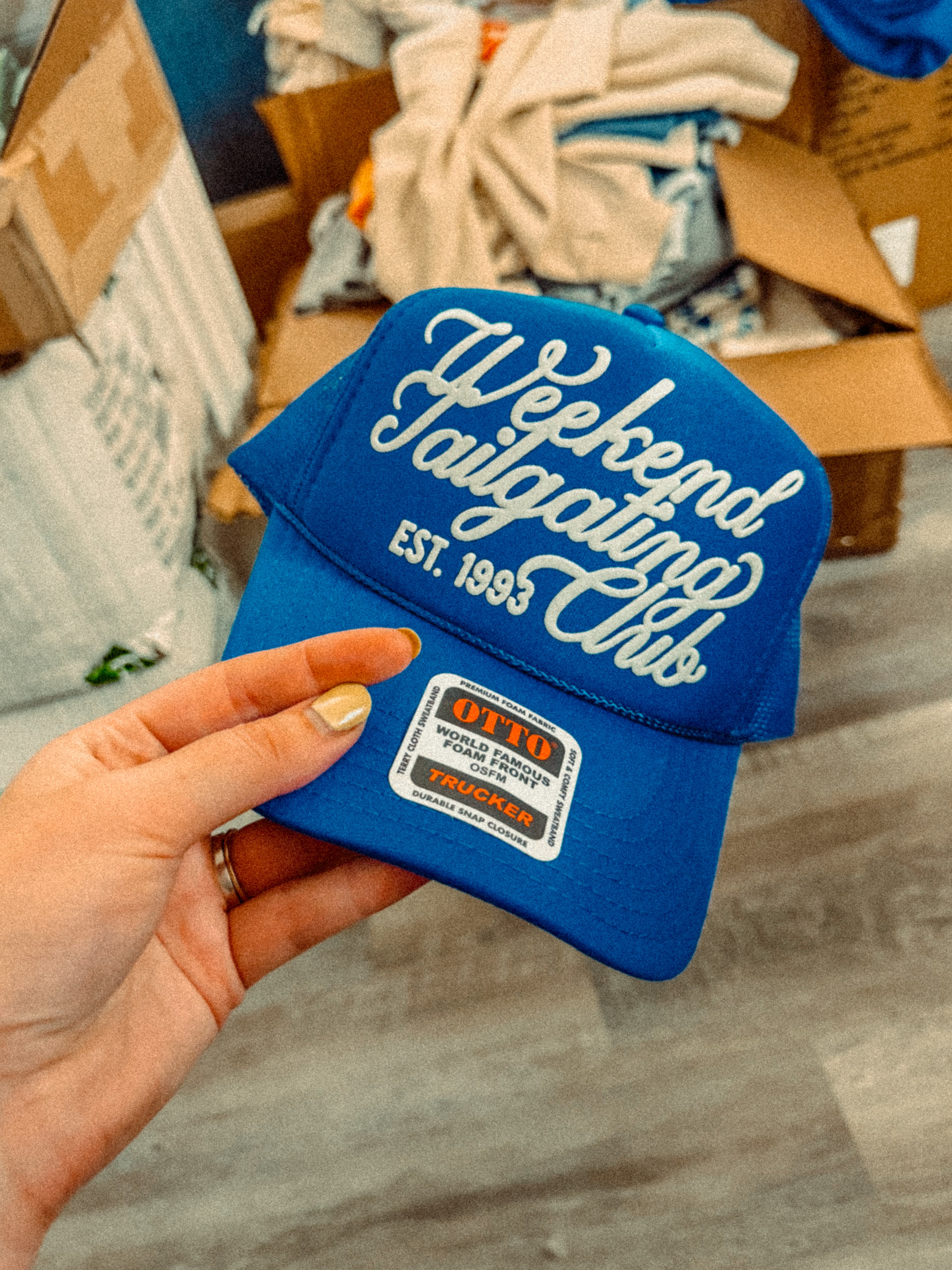 Underground Original Design: Weekend Tailgating Club (White) 90's College Trucker Hat