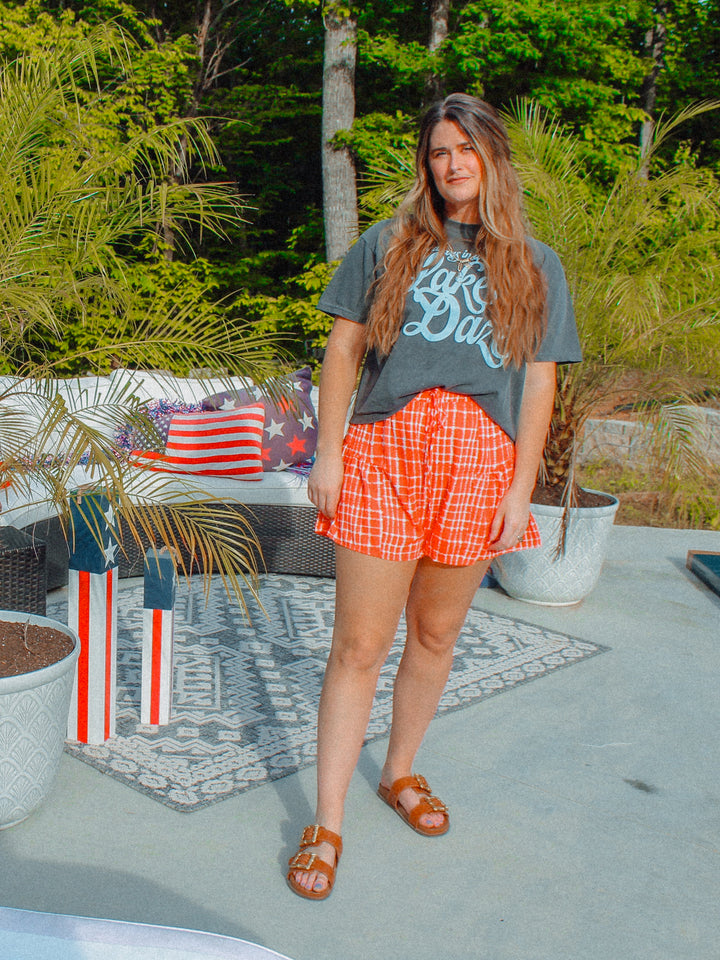 Flowy Red & White Check Shorts