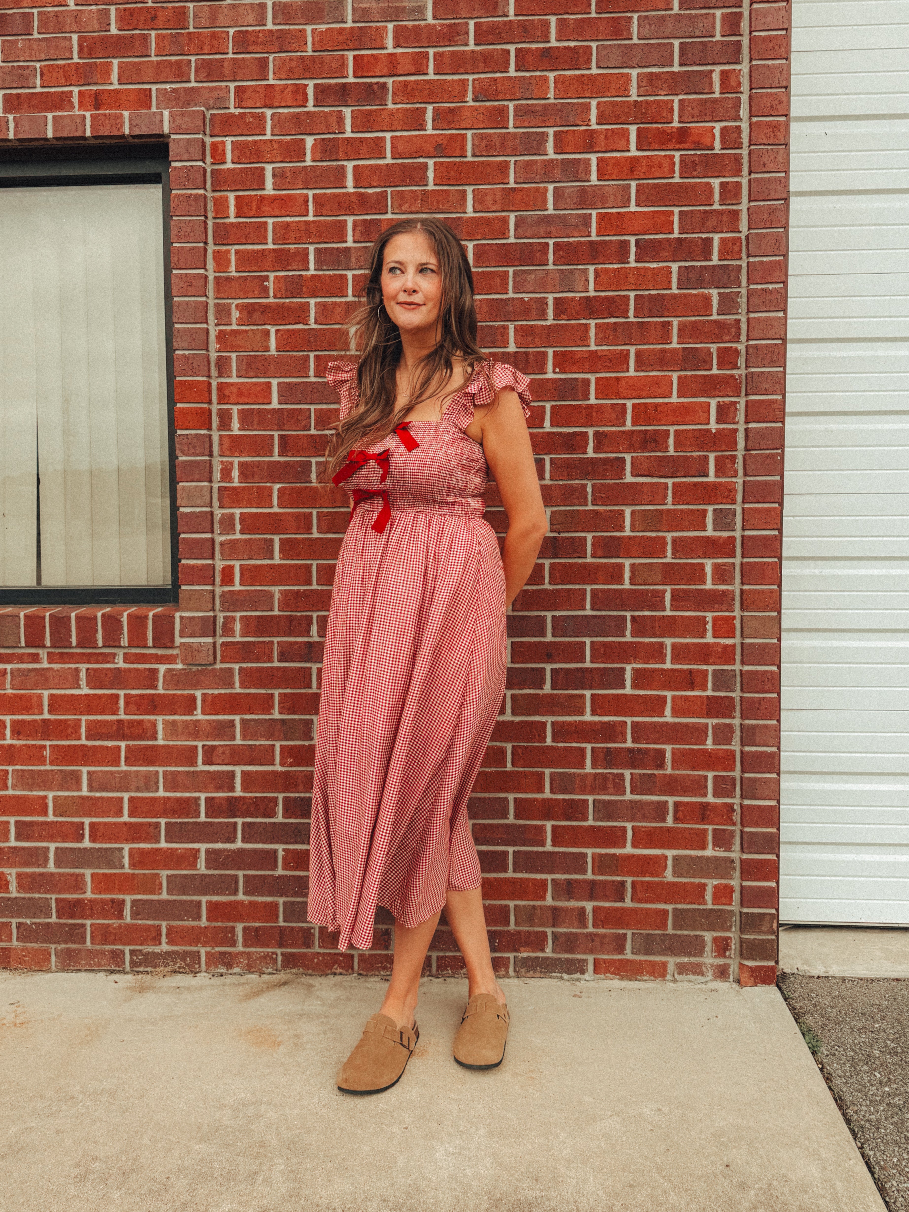 Red Gingham Bow Detail Christmas Maxi Dress