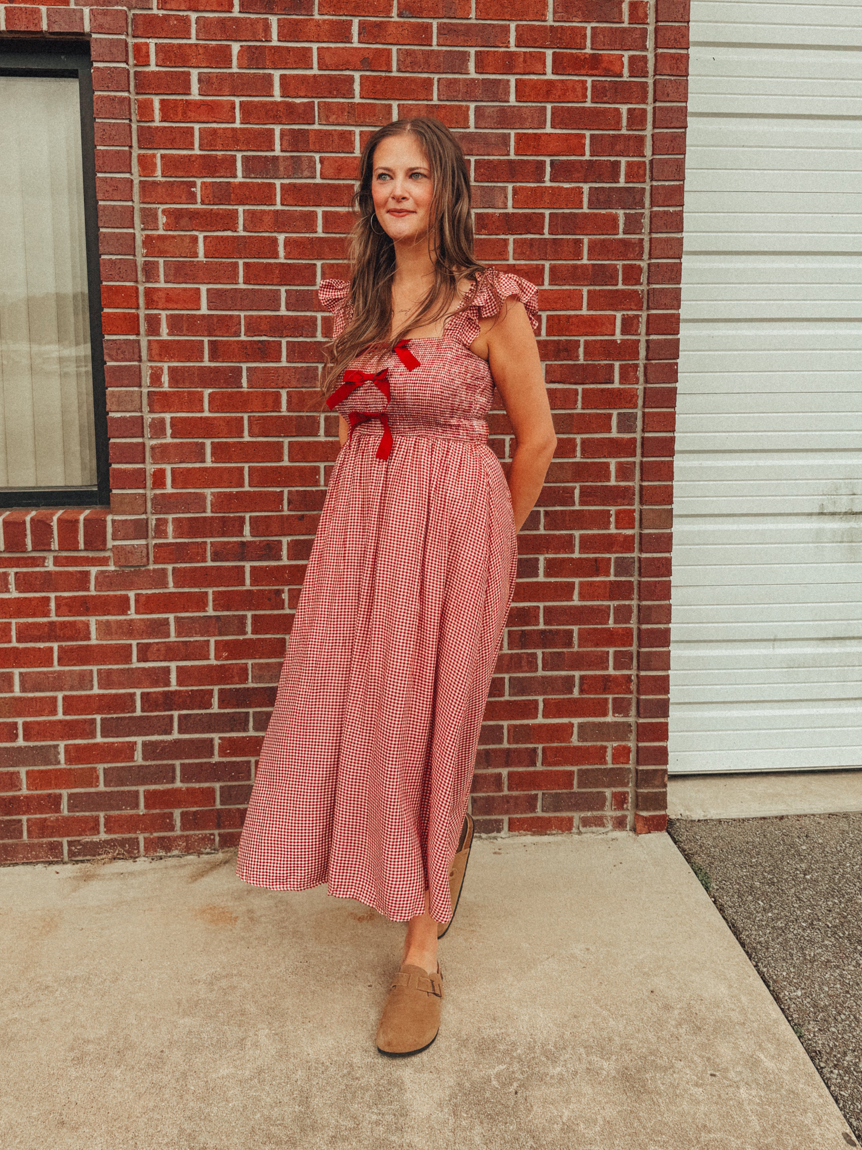 Red Gingham Bow Detail Christmas Maxi Dress