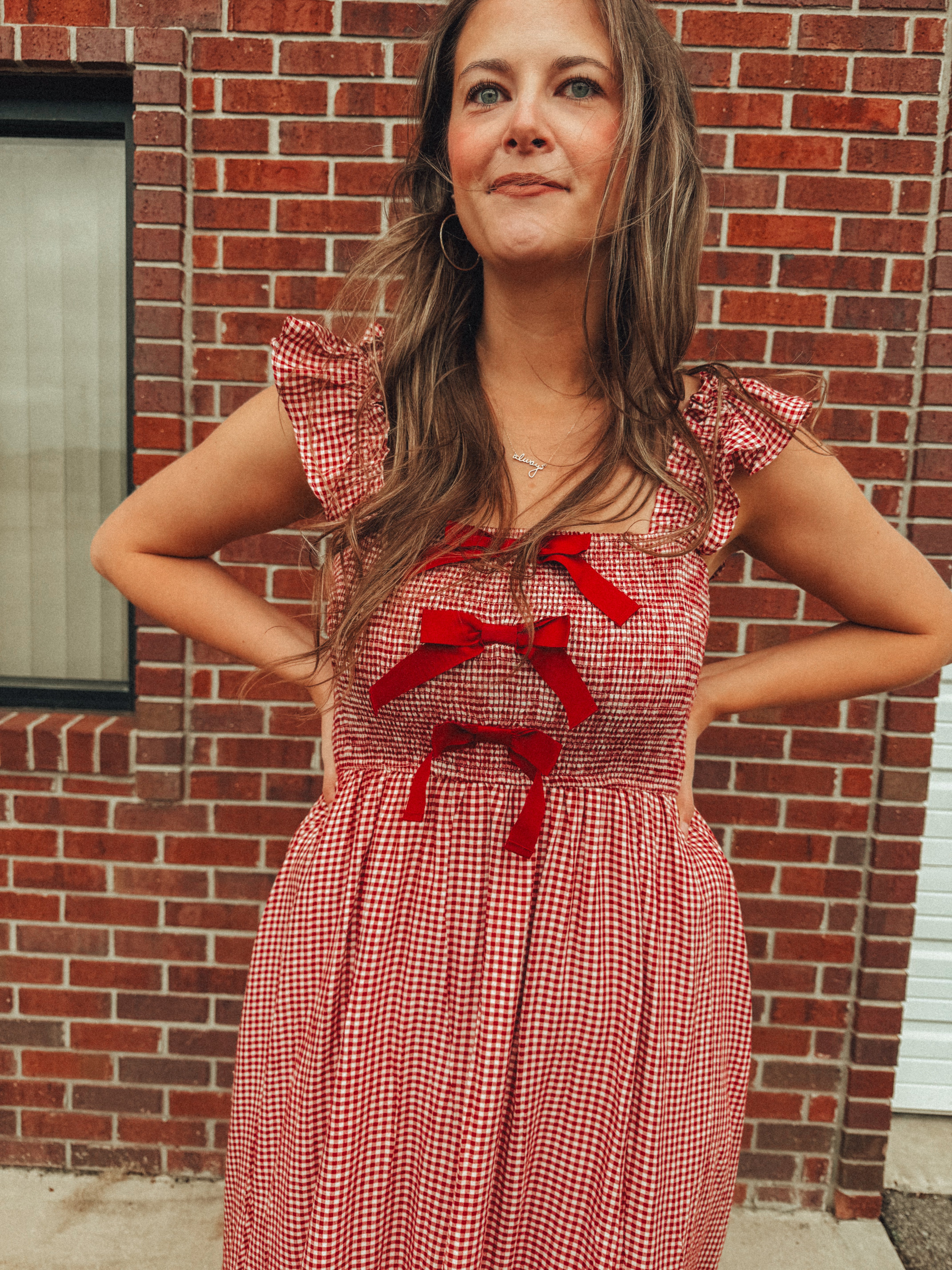 Red Gingham Bow Detail Christmas Maxi Dress