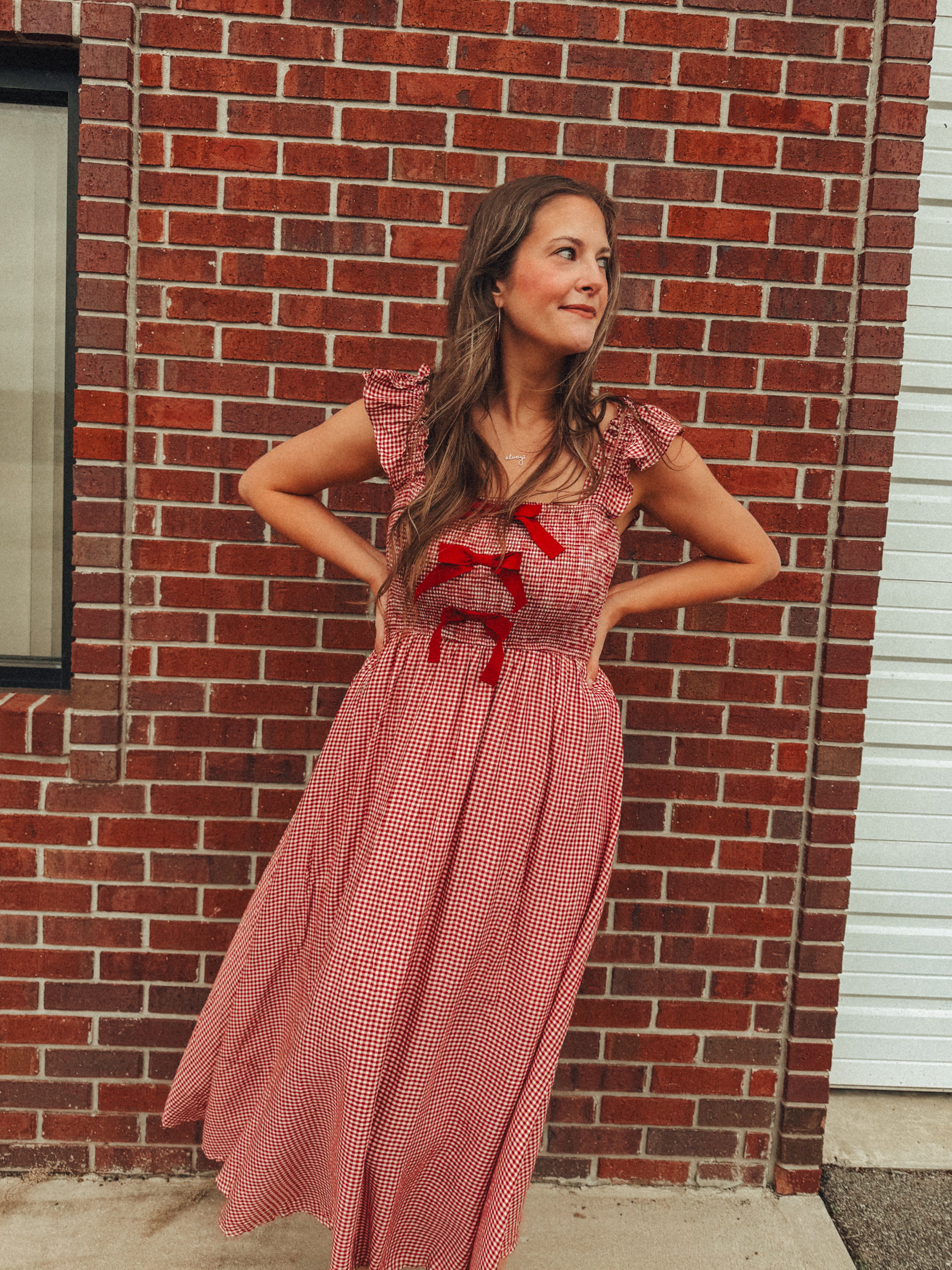 Red Gingham Bow Detail Christmas Maxi Dress